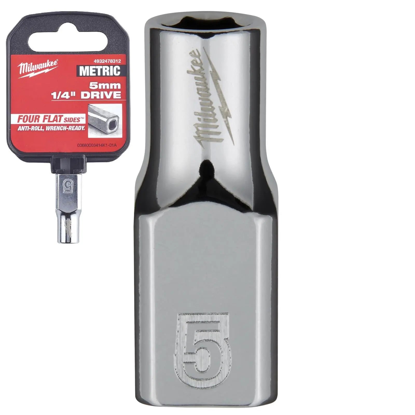 Milwaukee Chrome Socket 1/4" Drive Four Flat Sides Metric Standard 4-15mm Individual White Rose Tools