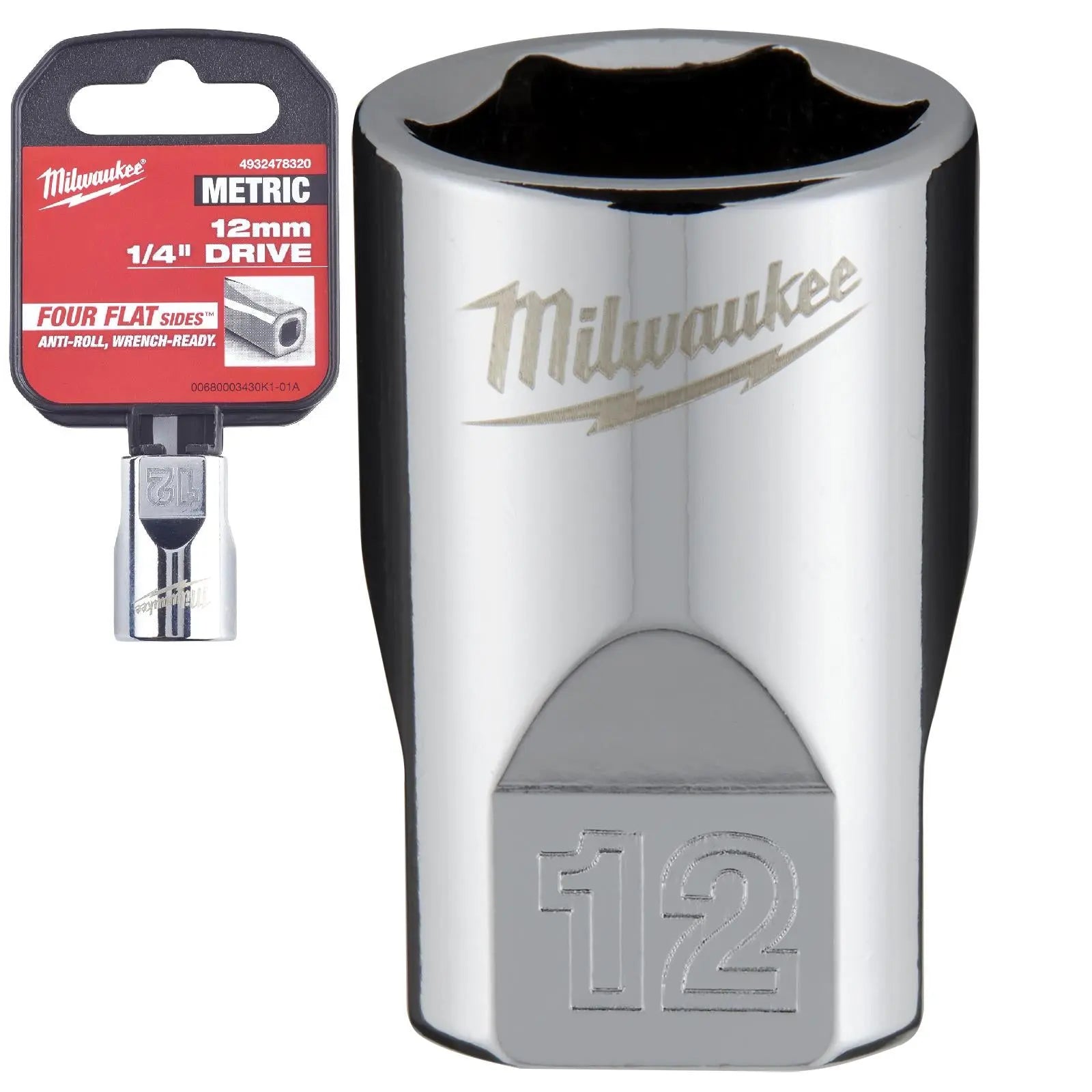 Milwaukee Chrome Socket 1/4" Drive Four Flat Sides Metric Standard 4-15mm Individual White Rose Tools