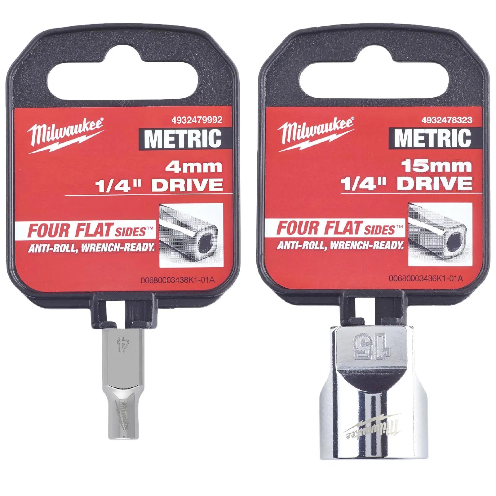 Milwaukee Chrome Socket 1/4" Drive Four Flat Sides Metric Standard 4-15mm Individual White Rose Tools