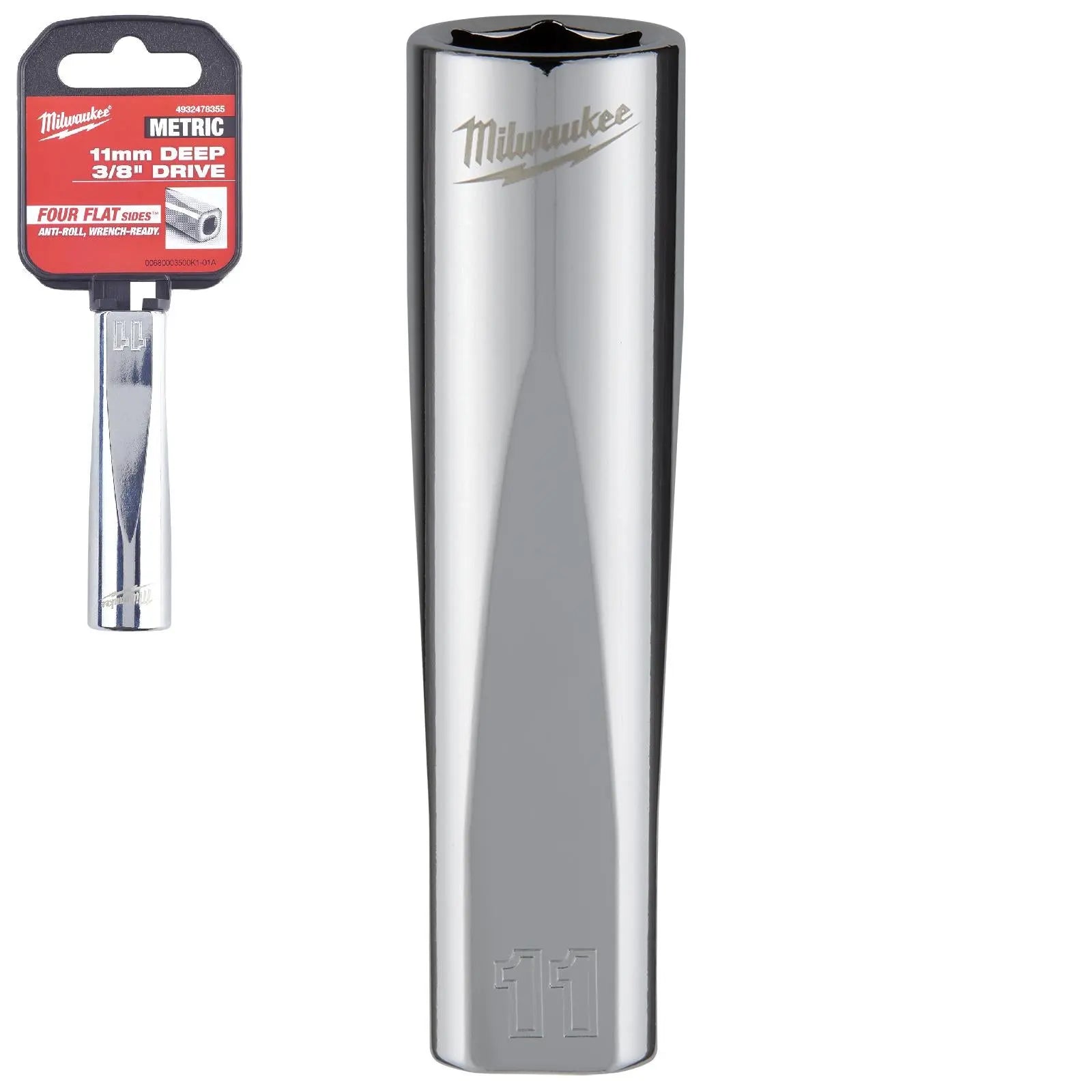 Milwaukee Chrome Socket 3/8" Drive Four Flat Sides Metric Deep 6-24mm Individual - Choose Size White Rose Tools