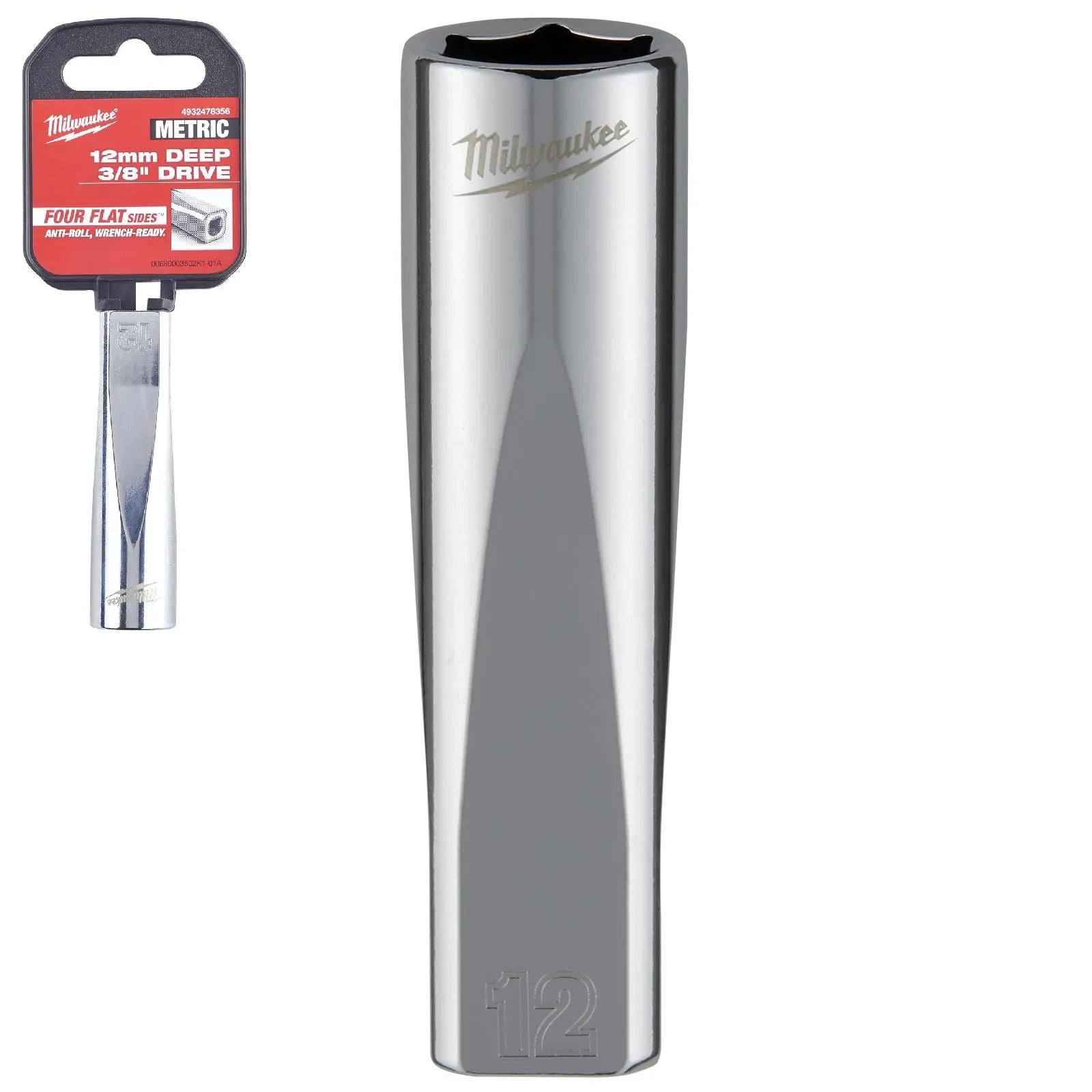 Milwaukee Chrome Socket 3/8" Drive Four Flat Sides Metric Deep 6-24mm Individual - Choose Size White Rose Tools