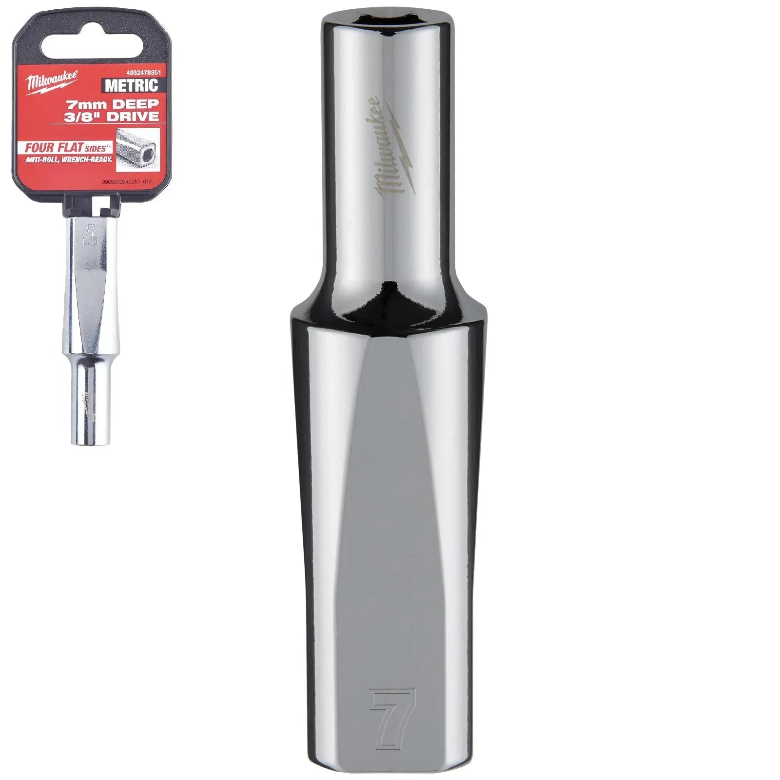Milwaukee Chrome Socket 3/8" Drive Four Flat Sides Metric Deep 6-24mm Individual - Choose Size White Rose Tools
