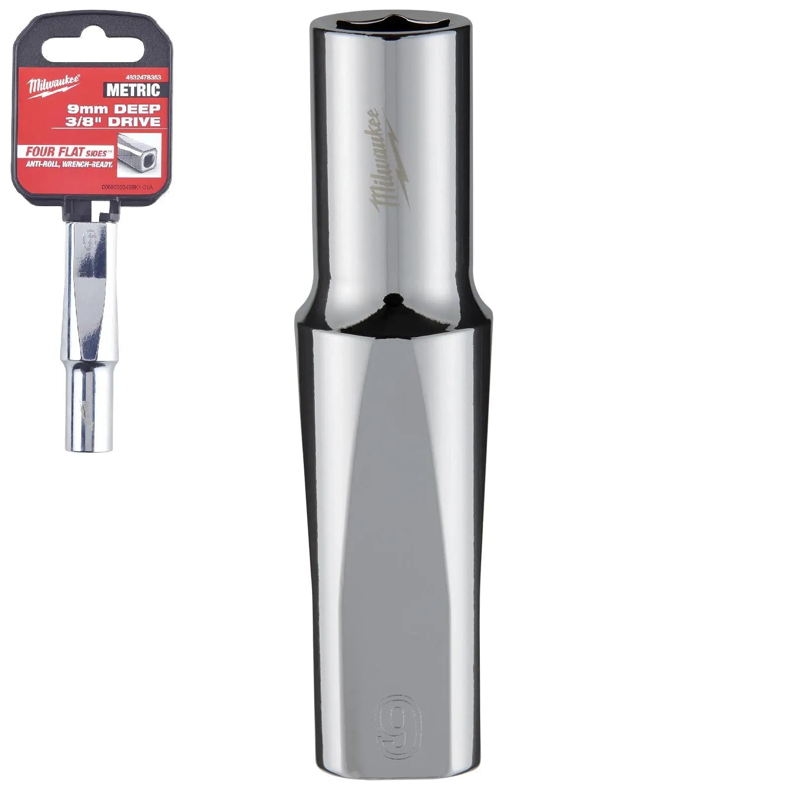 Milwaukee Chrome Socket 3/8" Drive Four Flat Sides Metric Deep 6-24mm Individual - Choose Size White Rose Tools