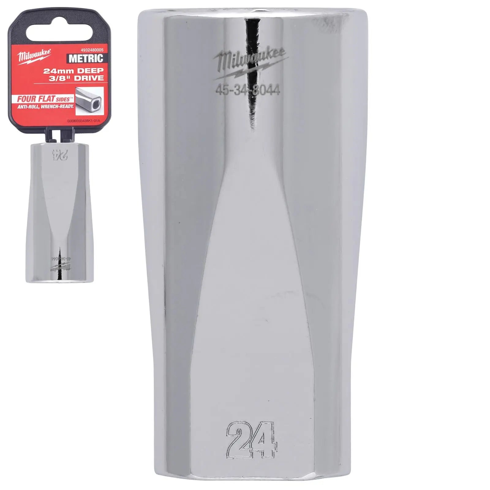 Milwaukee Chrome Socket 3/8" Drive Four Flat Sides Metric Deep 6-24mm Individual - Choose Size White Rose Tools