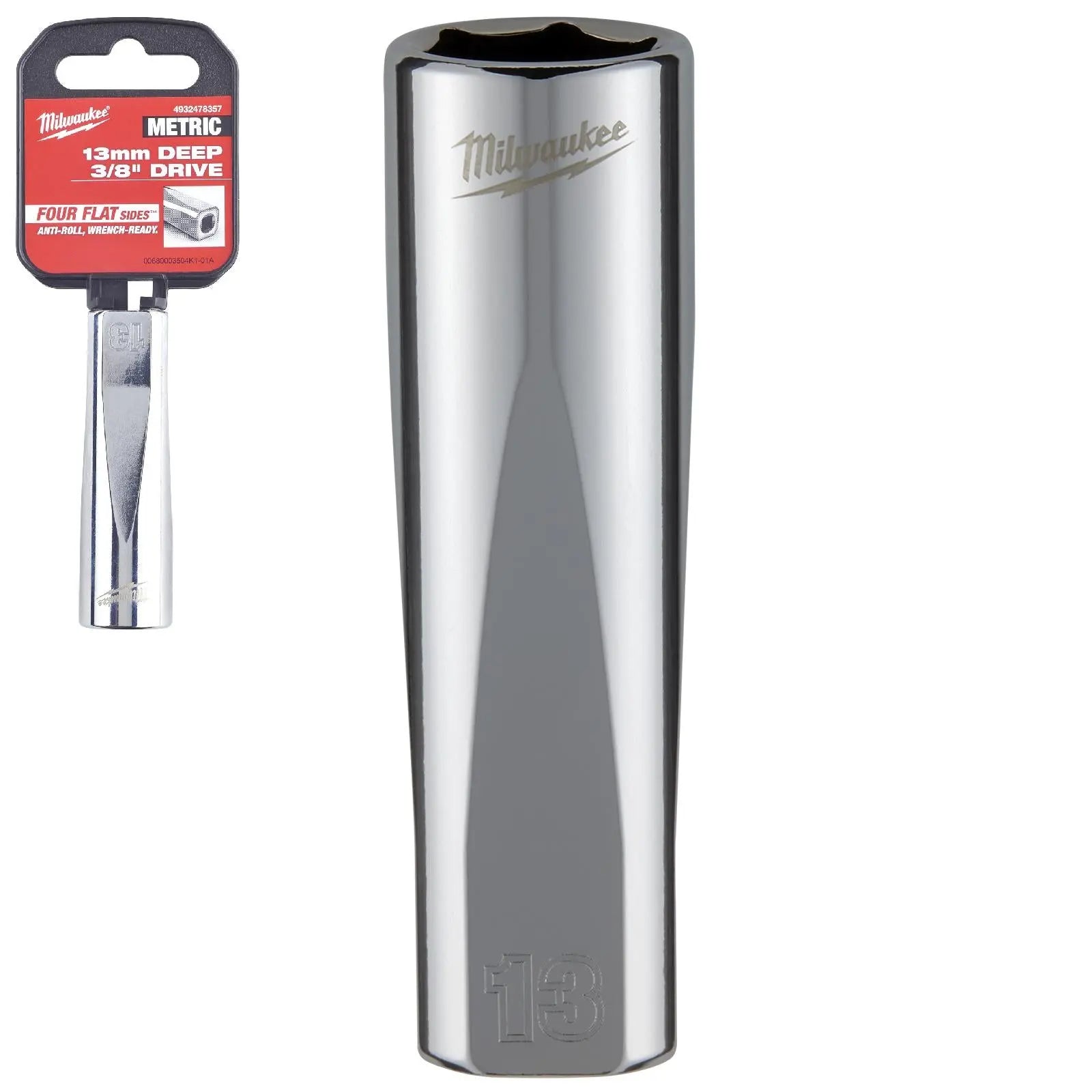 Milwaukee Chrome Socket 3/8" Drive Four Flat Sides Metric Deep 6-24mm Individual - Choose Size White Rose Tools