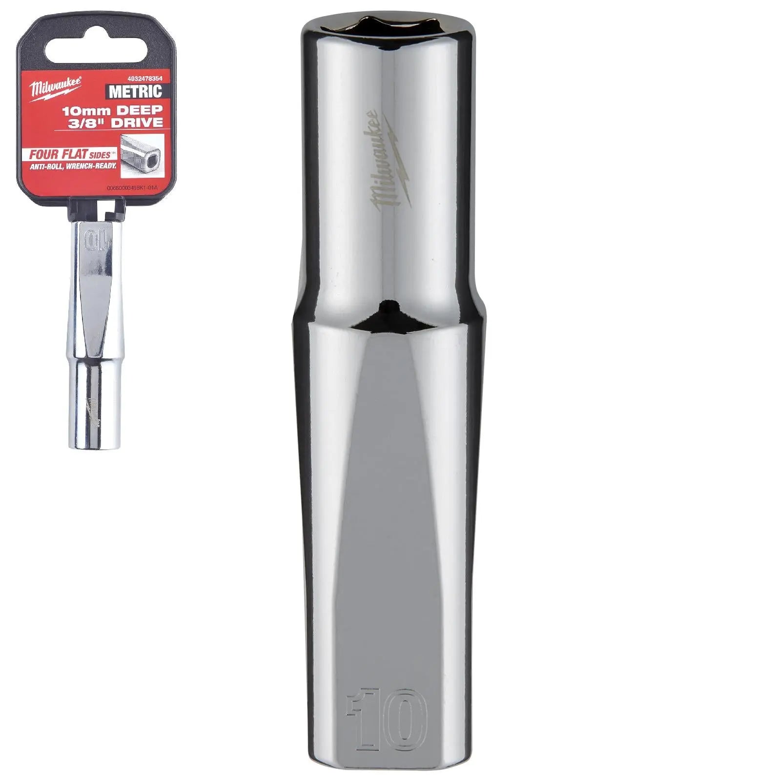 Milwaukee Chrome Socket 3/8" Drive Four Flat Sides Metric Deep 6-24mm Individual - Choose Size White Rose Tools