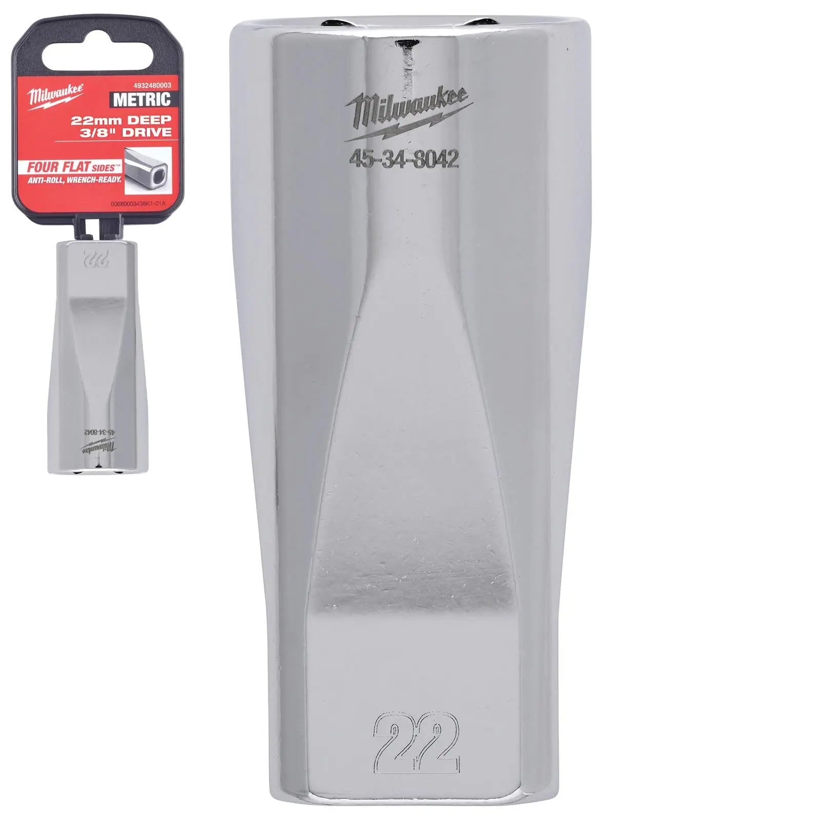 Milwaukee Chrome Socket 3/8" Drive Four Flat Sides Metric Deep 6-24mm Individual - Choose Size White Rose Tools