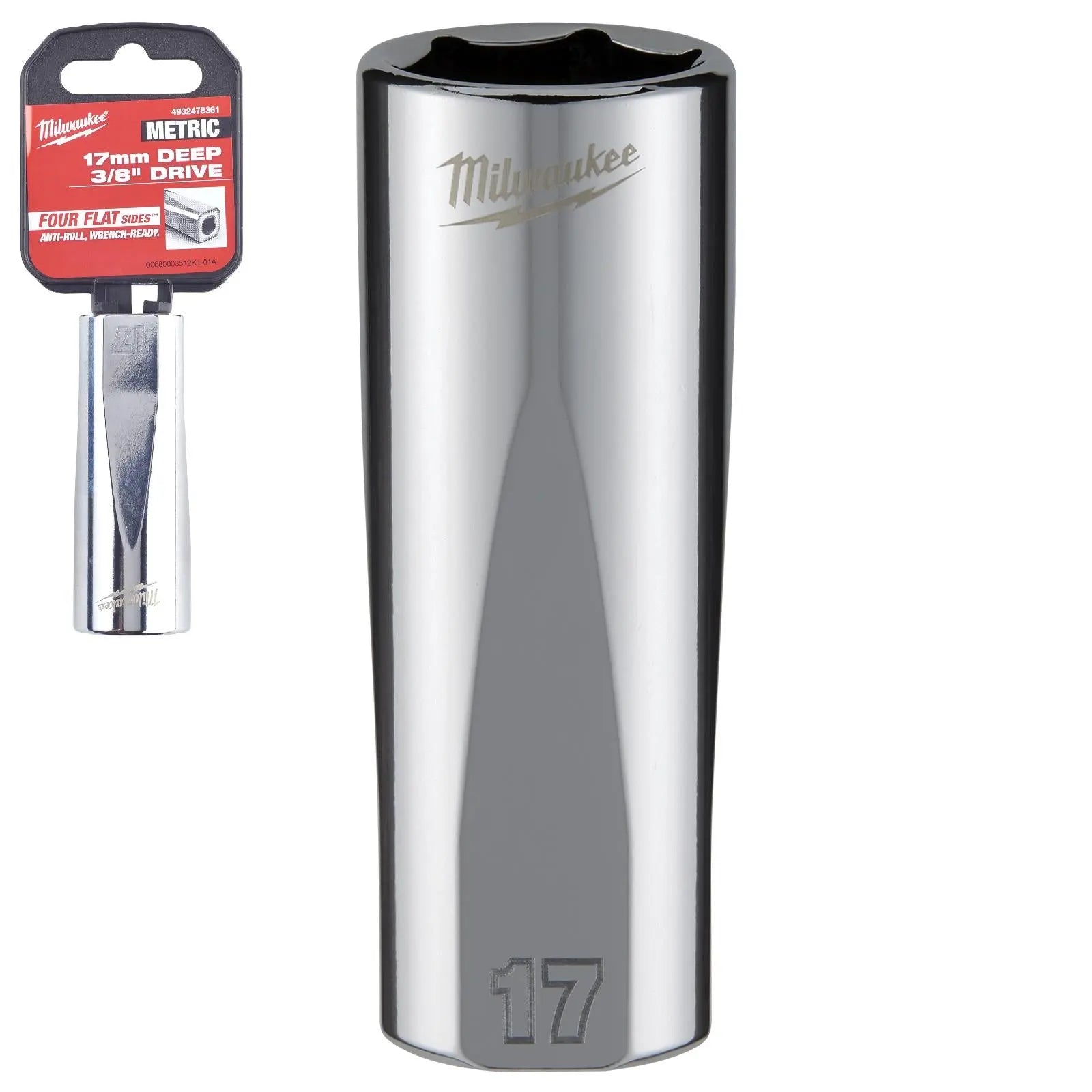 Milwaukee Chrome Socket 3/8" Drive Four Flat Sides Metric Deep 6-24mm Individual - Choose Size White Rose Tools