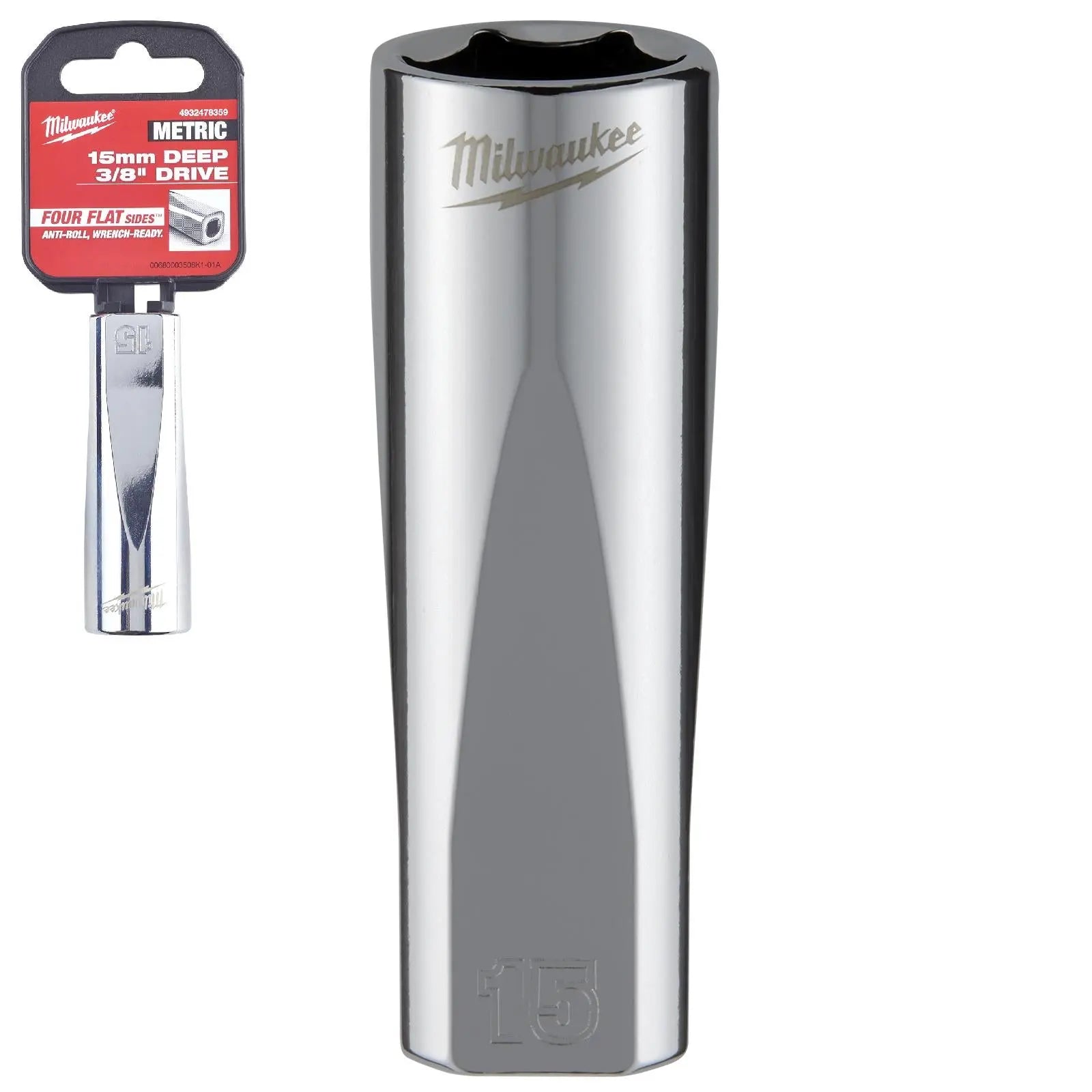 Milwaukee Chrome Socket 3/8" Drive Four Flat Sides Metric Deep 6-24mm Individual - Choose Size White Rose Tools