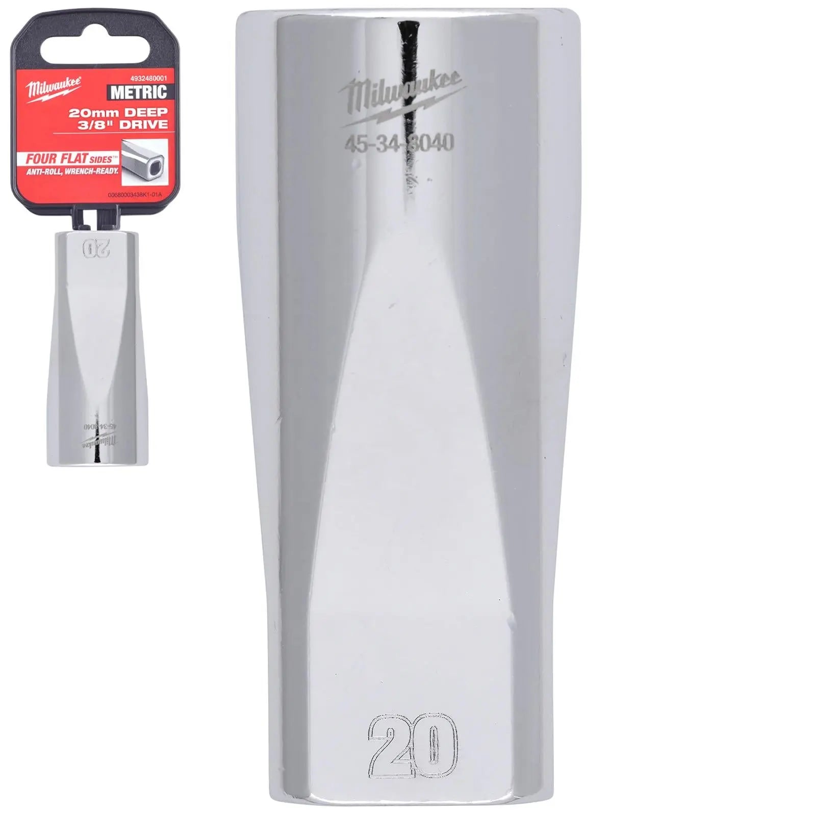 Milwaukee Chrome Socket 3/8" Drive Four Flat Sides Metric Deep 6-24mm Individual - Choose Size White Rose Tools