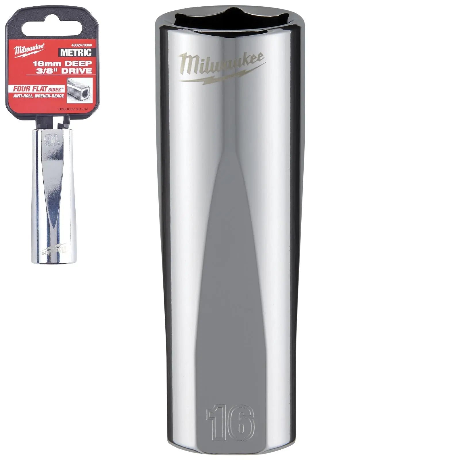 Milwaukee Chrome Socket 3/8" Drive Four Flat Sides Metric Deep 6-24mm Individual - Choose Size White Rose Tools