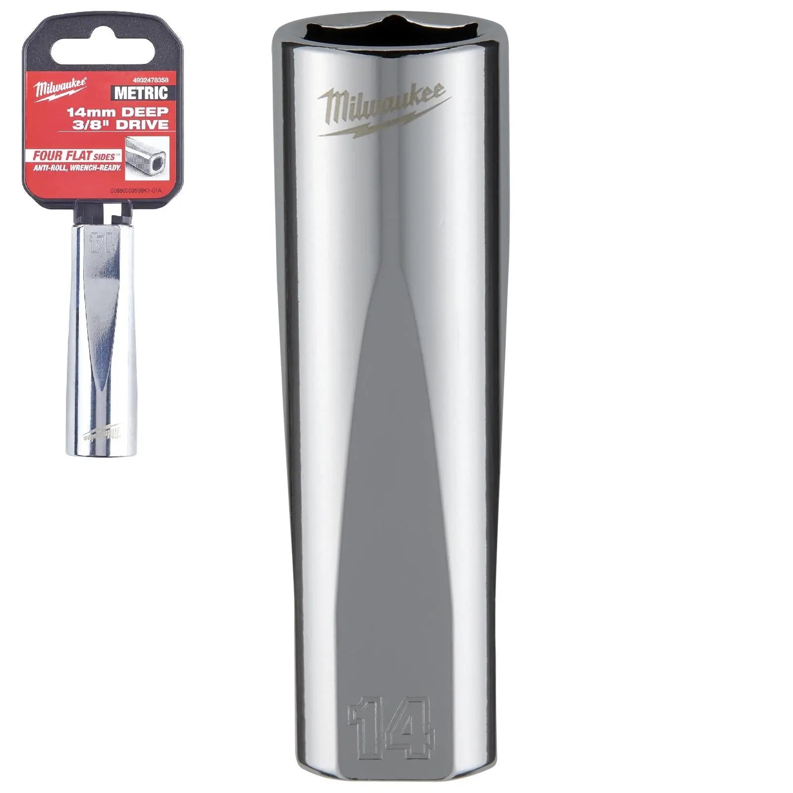 Milwaukee Chrome Socket 3/8" Drive Four Flat Sides Metric Deep 6-24mm Individual - Choose Size White Rose Tools