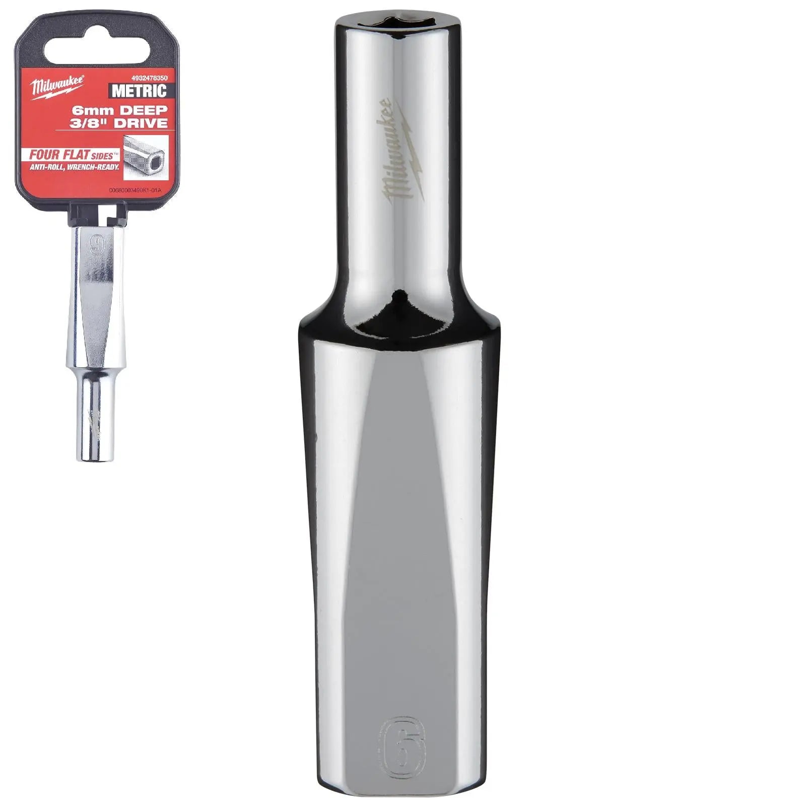 Milwaukee Chrome Socket 3/8" Drive Four Flat Sides Metric Deep 6-24mm Individual - Choose Size White Rose Tools