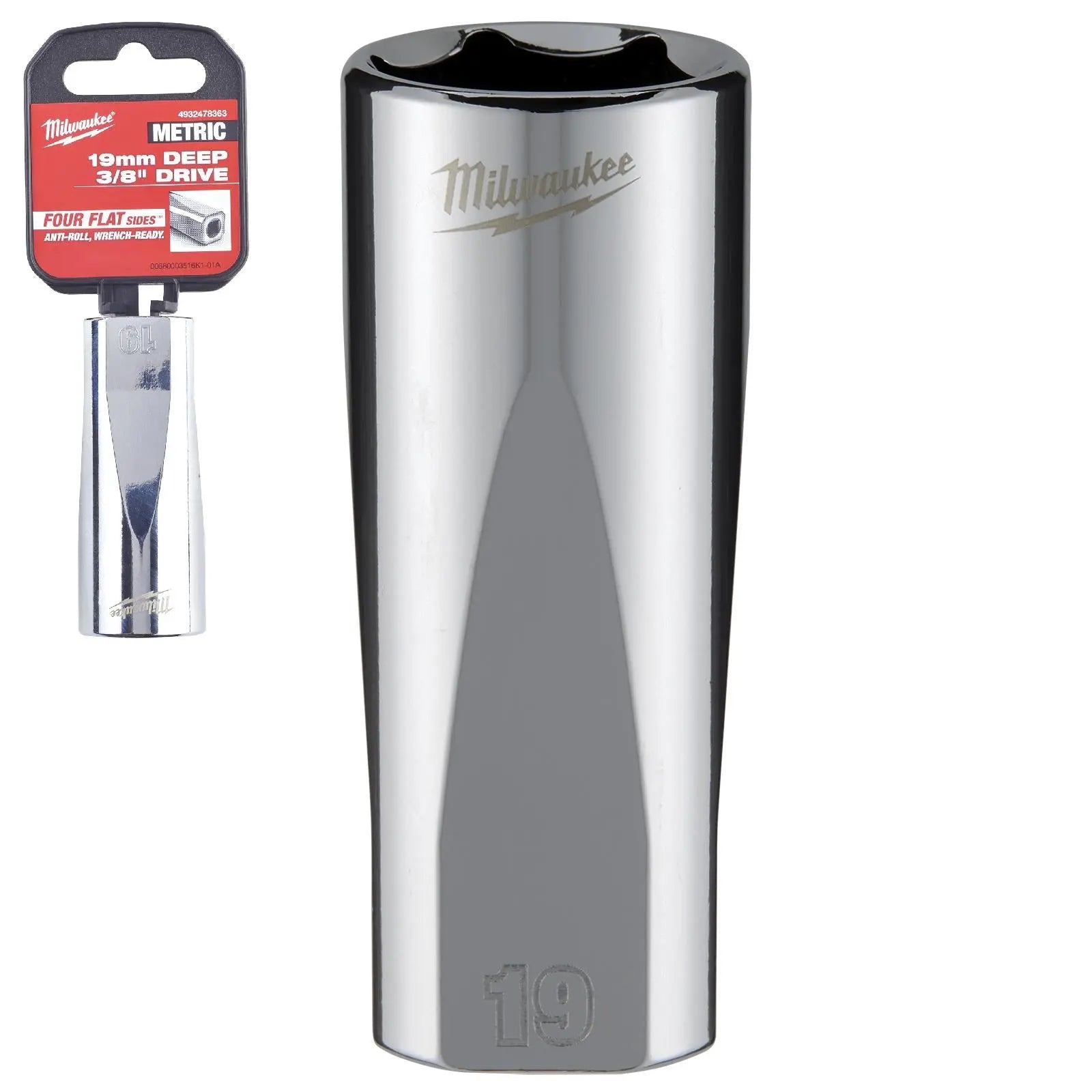 Milwaukee Chrome Socket 3/8" Drive Four Flat Sides Metric Deep 6-24mm Individual - Choose Size White Rose Tools