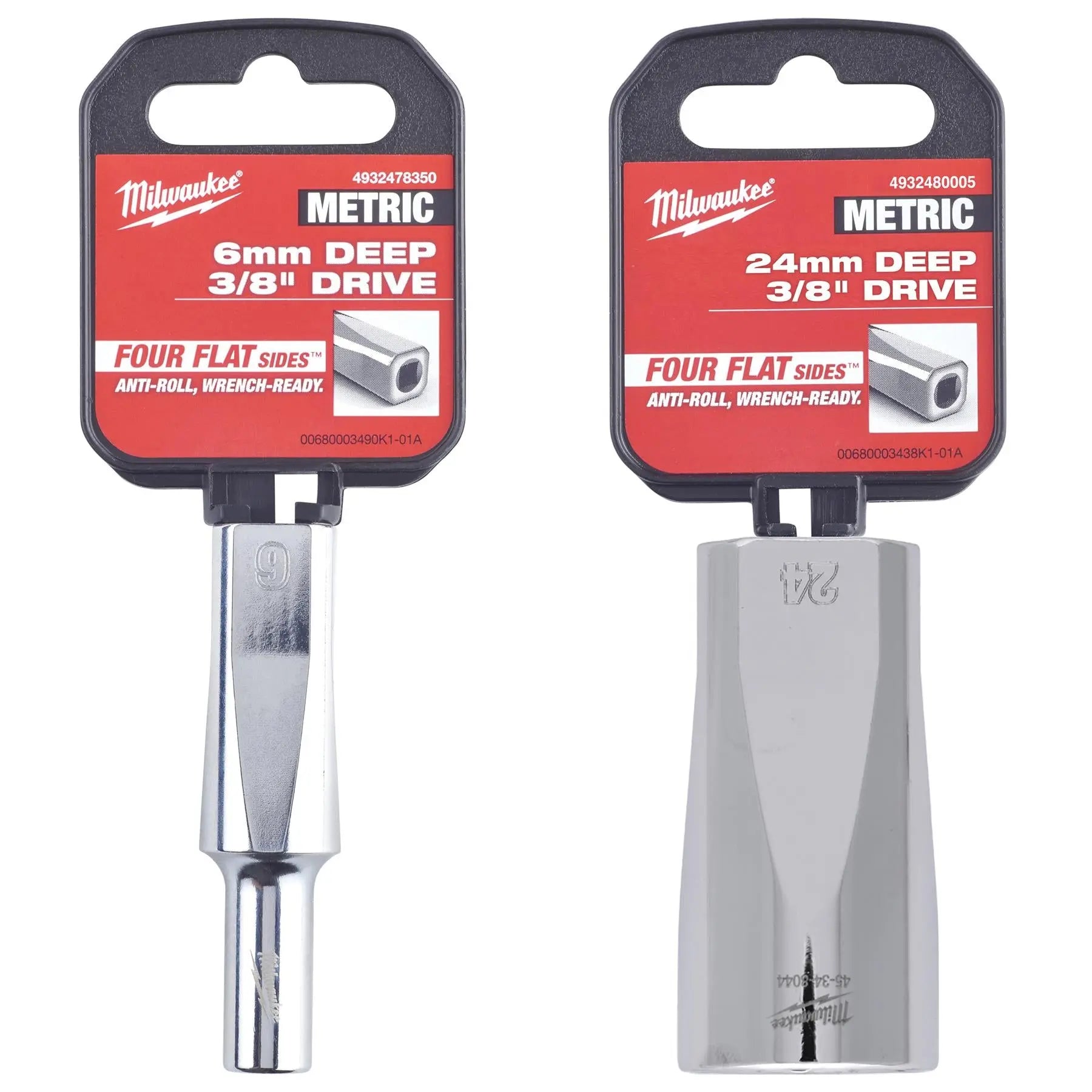 Milwaukee Chrome Socket 3/8" Drive Four Flat Sides Metric Deep 6-24mm Individual - Choose Size White Rose Tools