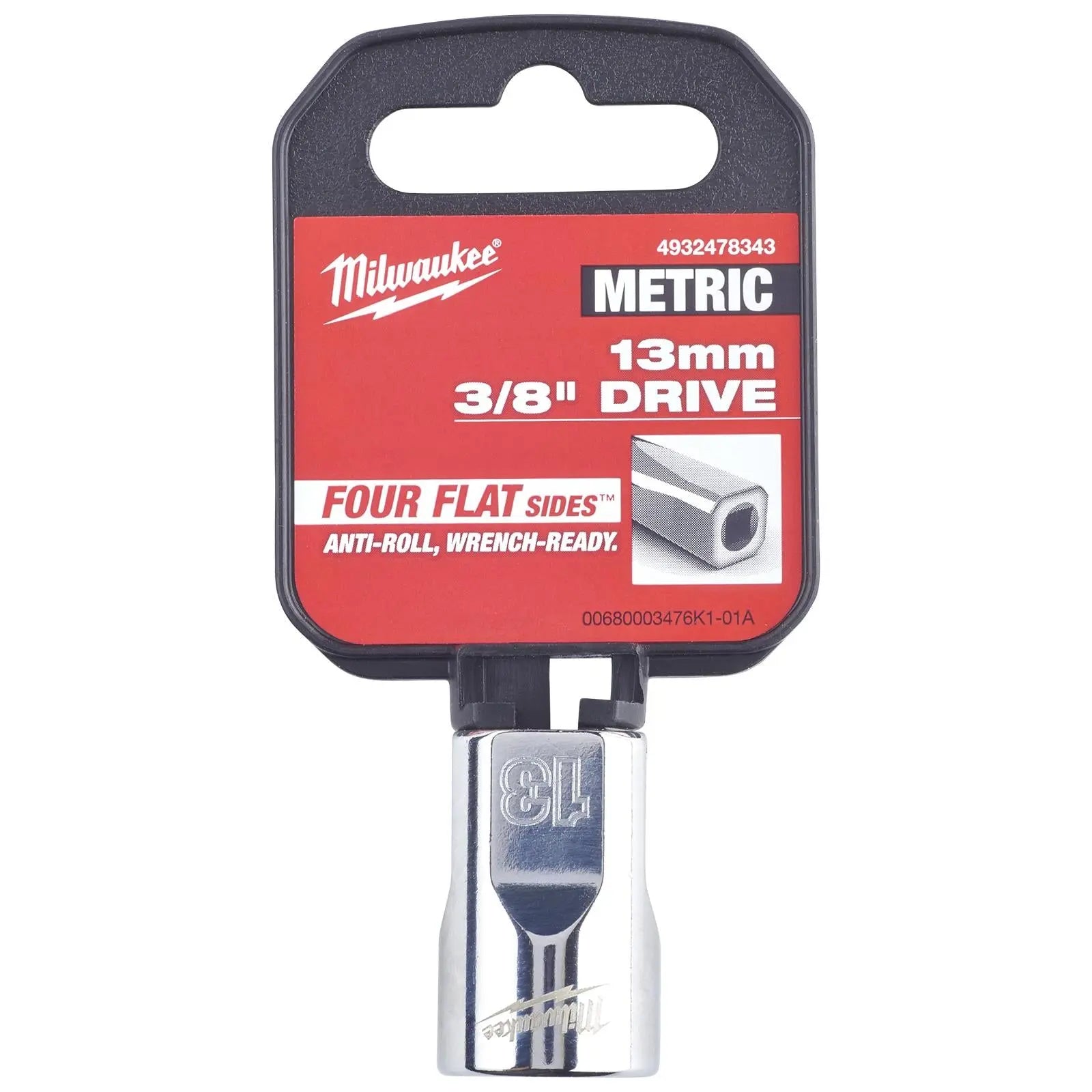 Milwaukee Chrome Socket 3/8" Drive Four Flat Sides Metric Standard 6-24mm Individual White Rose Tools