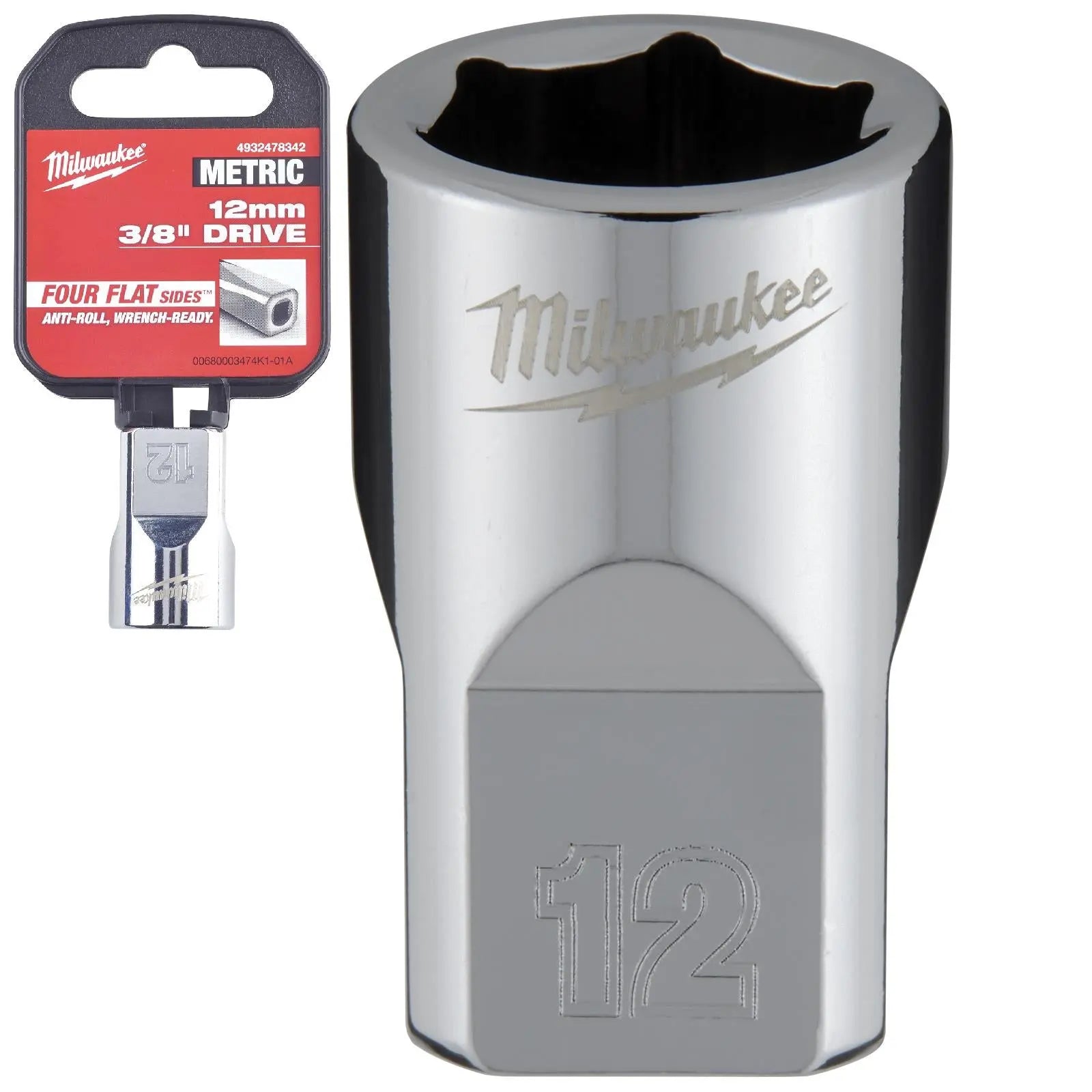 Milwaukee Chrome Socket 3/8" Drive Four Flat Sides Metric Standard 6-24mm Individual White Rose Tools