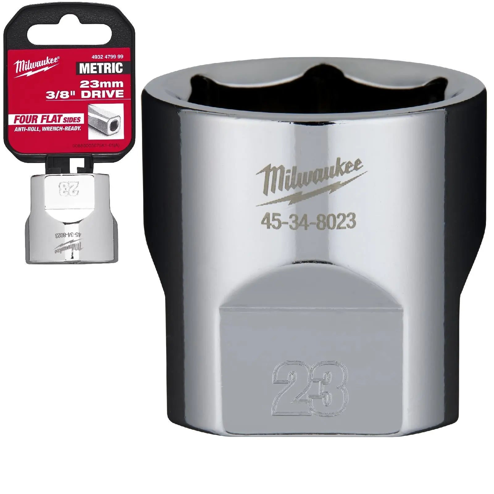 Milwaukee Chrome Socket 3/8" Drive Four Flat Sides Metric Standard 6-24mm Individual White Rose Tools