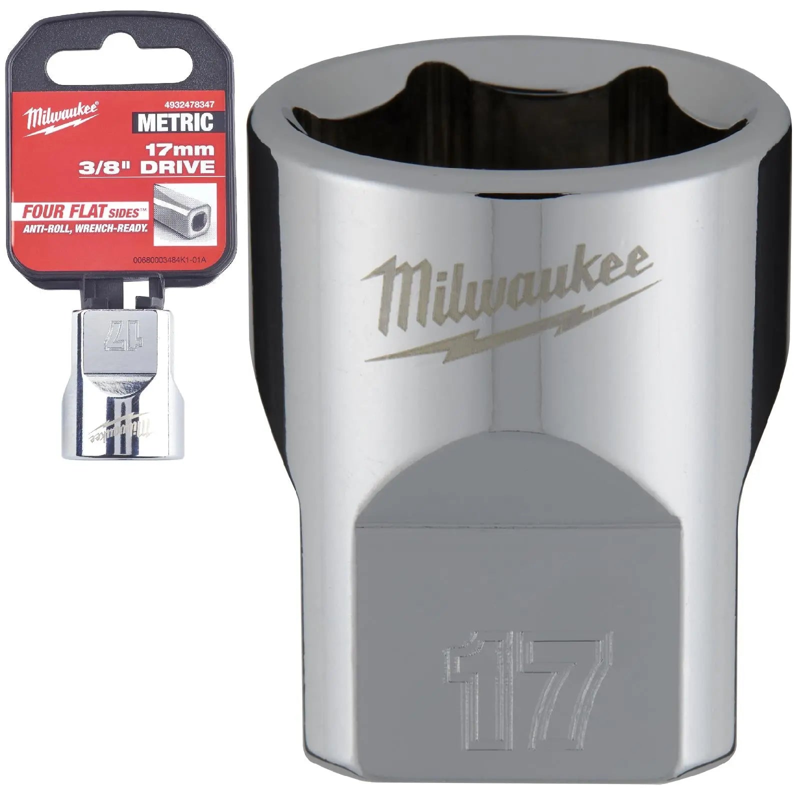 Milwaukee Chrome Socket 3/8" Drive Four Flat Sides Metric Standard 6-24mm Individual White Rose Tools