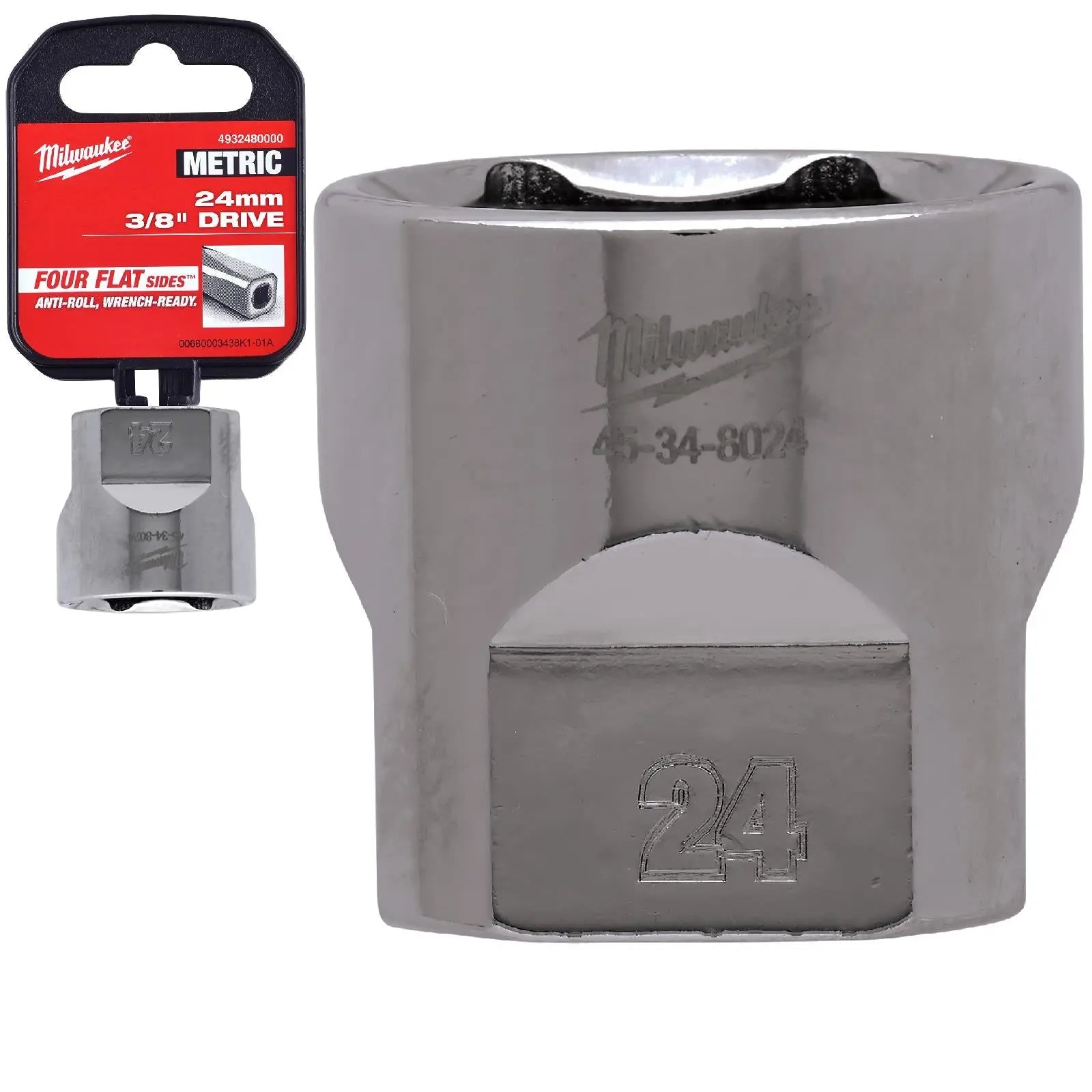 Milwaukee Chrome Socket 3/8" Drive Four Flat Sides Metric Standard 6-24mm Individual White Rose Tools