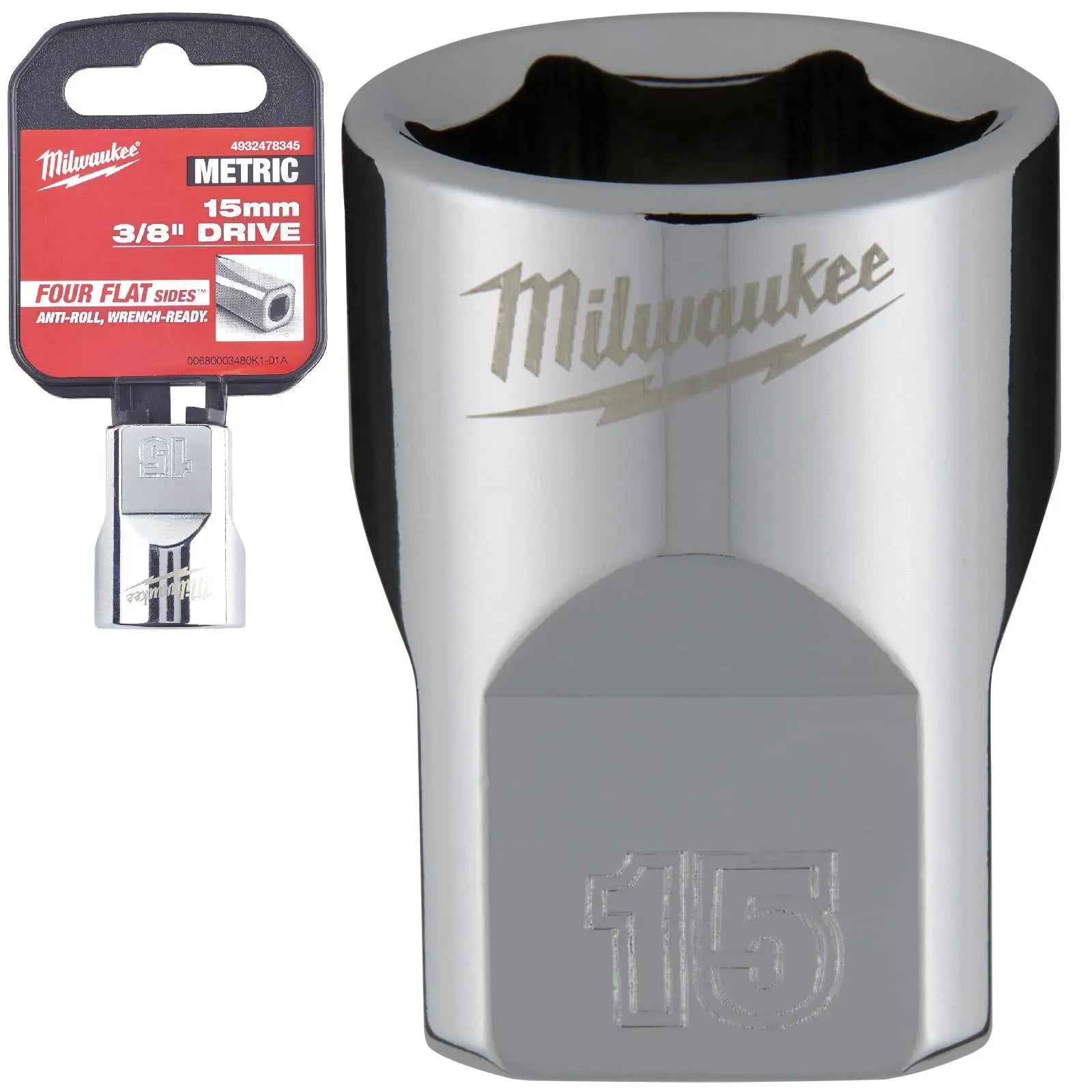 Milwaukee Chrome Socket 3/8" Drive Four Flat Sides Metric Standard 6-24mm Individual White Rose Tools