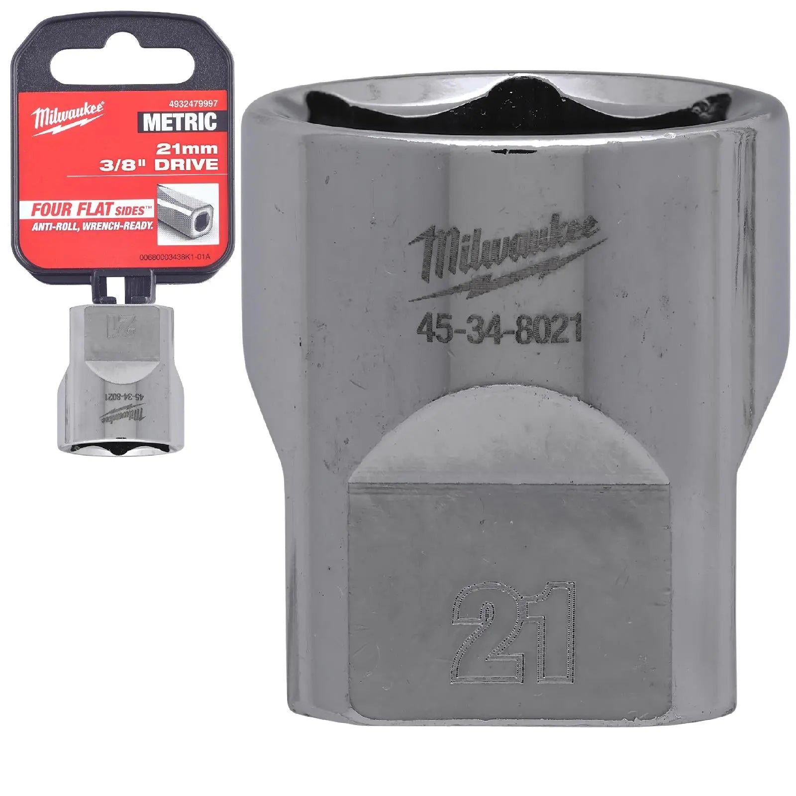 Milwaukee Chrome Socket 3/8" Drive Four Flat Sides Metric Standard 6-24mm Individual White Rose Tools