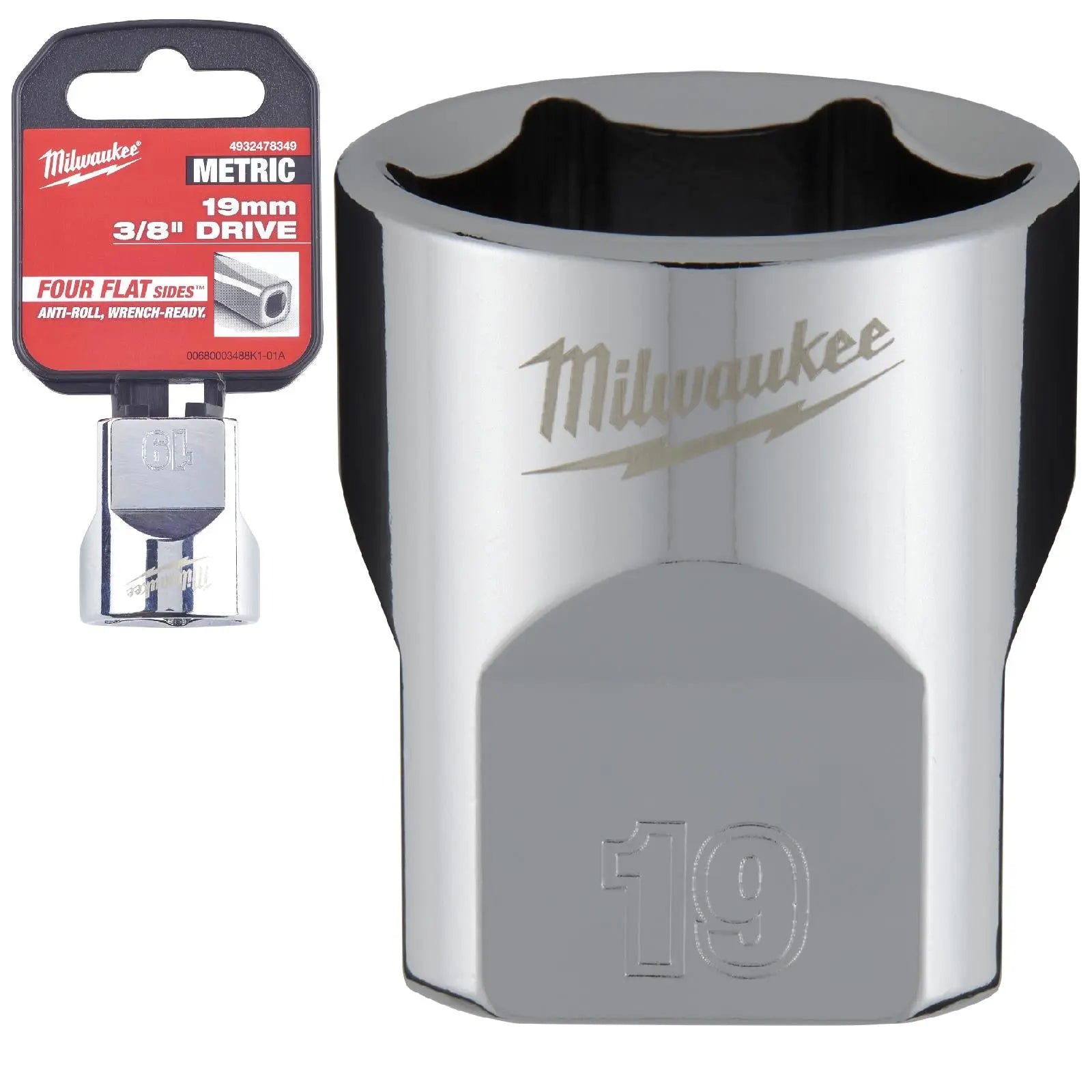 Milwaukee Chrome Socket 3/8" Drive Four Flat Sides Metric Standard 6-24mm Individual White Rose Tools
