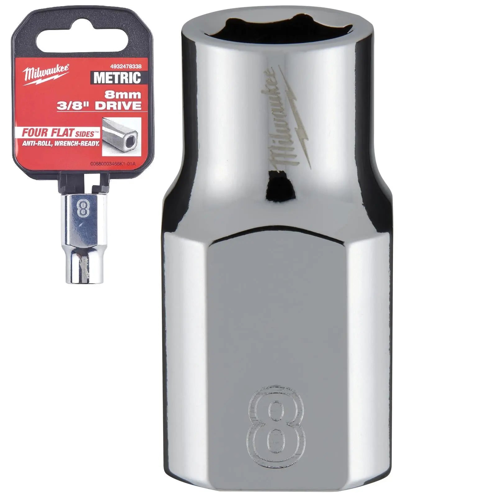 Milwaukee Chrome Socket 3/8" Drive Four Flat Sides Metric Standard 6-24mm Individual White Rose Tools