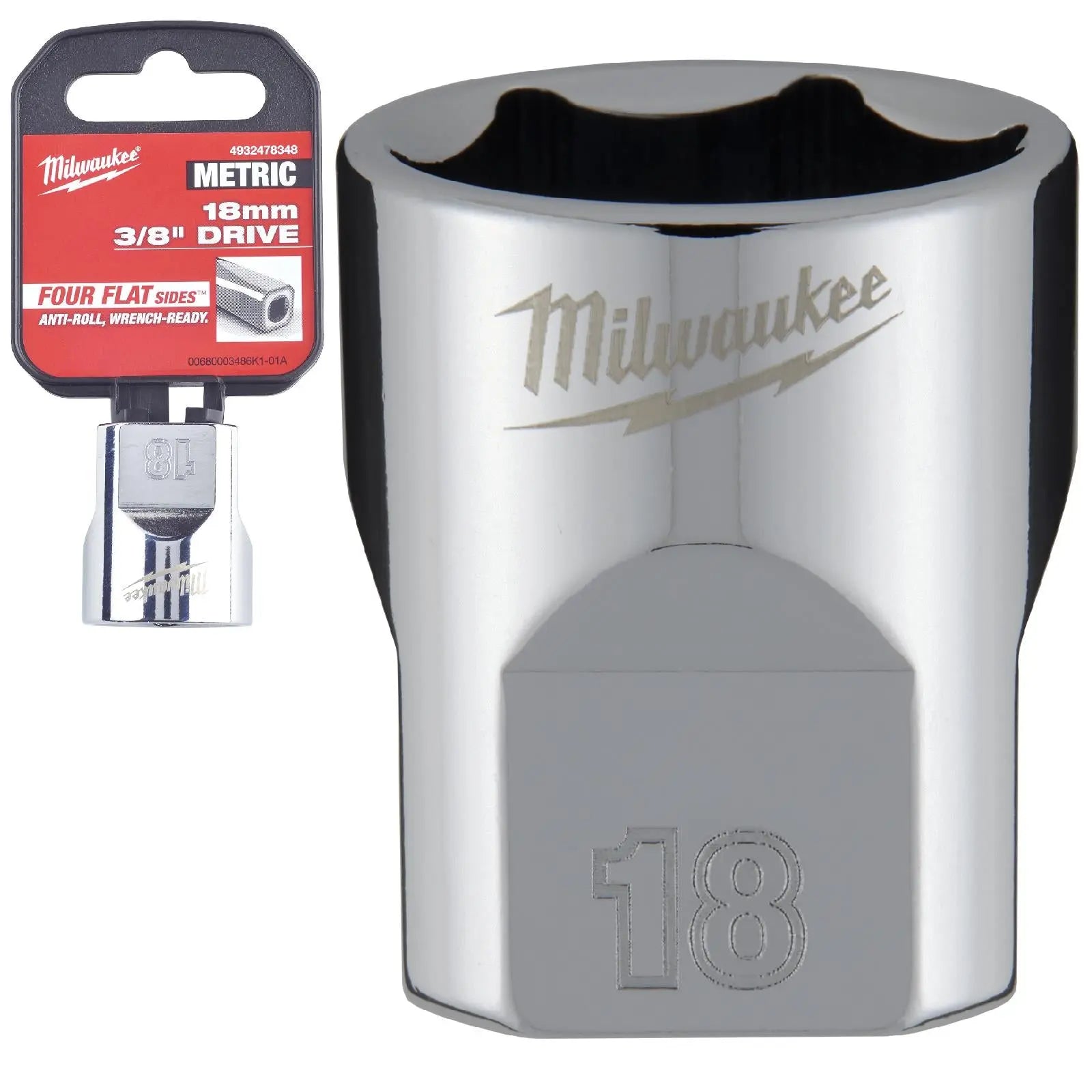 Milwaukee Chrome Socket 3/8" Drive Four Flat Sides Metric Standard 6-24mm Individual White Rose Tools