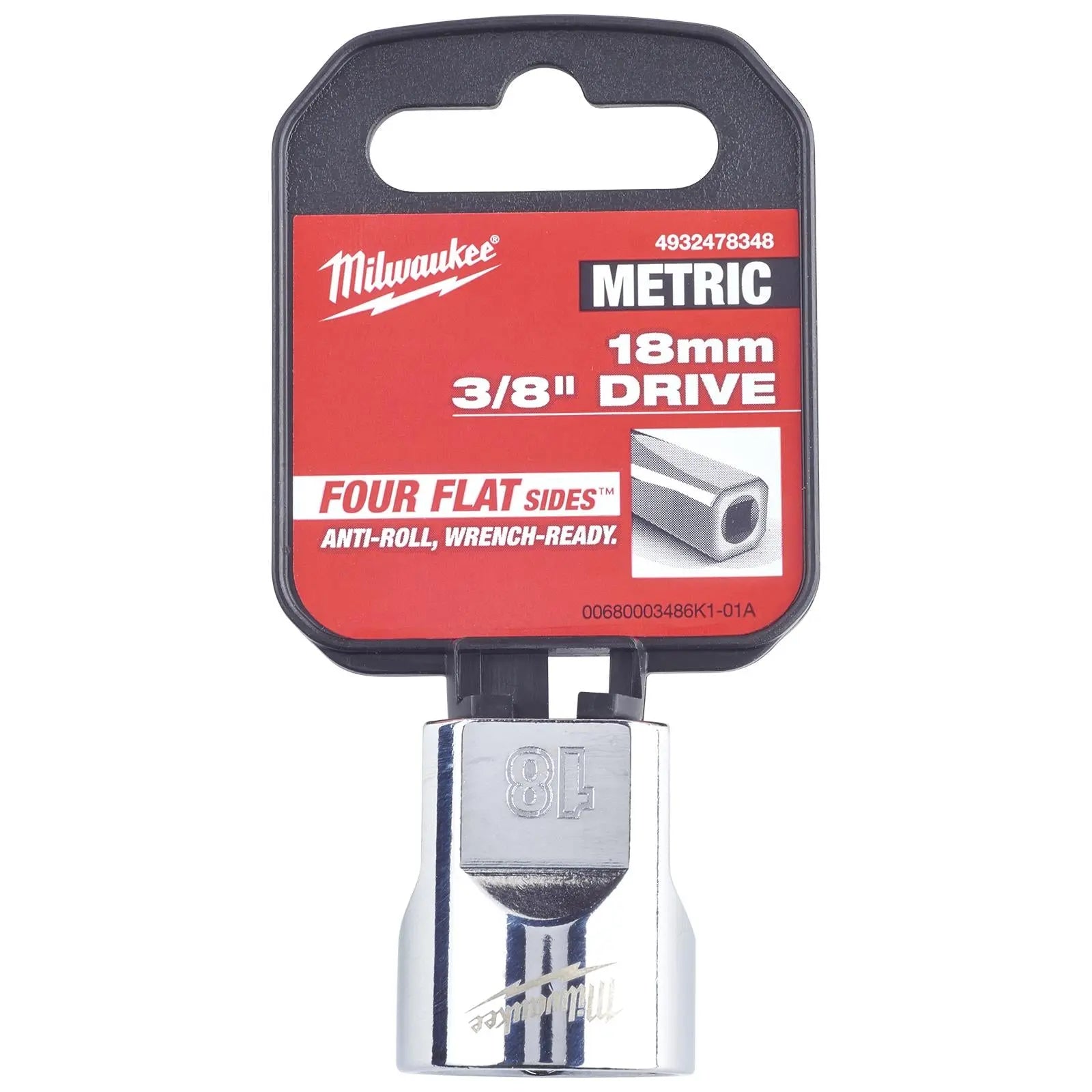 Milwaukee Chrome Socket 3/8" Drive Four Flat Sides Metric Standard 6-24mm Individual White Rose Tools