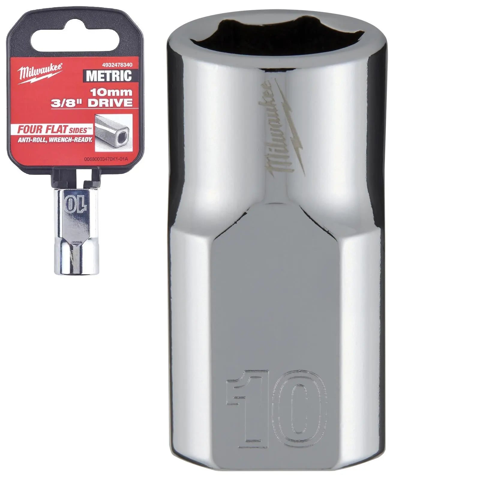 Milwaukee Chrome Socket 3/8" Drive Four Flat Sides Metric Standard 6-24mm Individual White Rose Tools