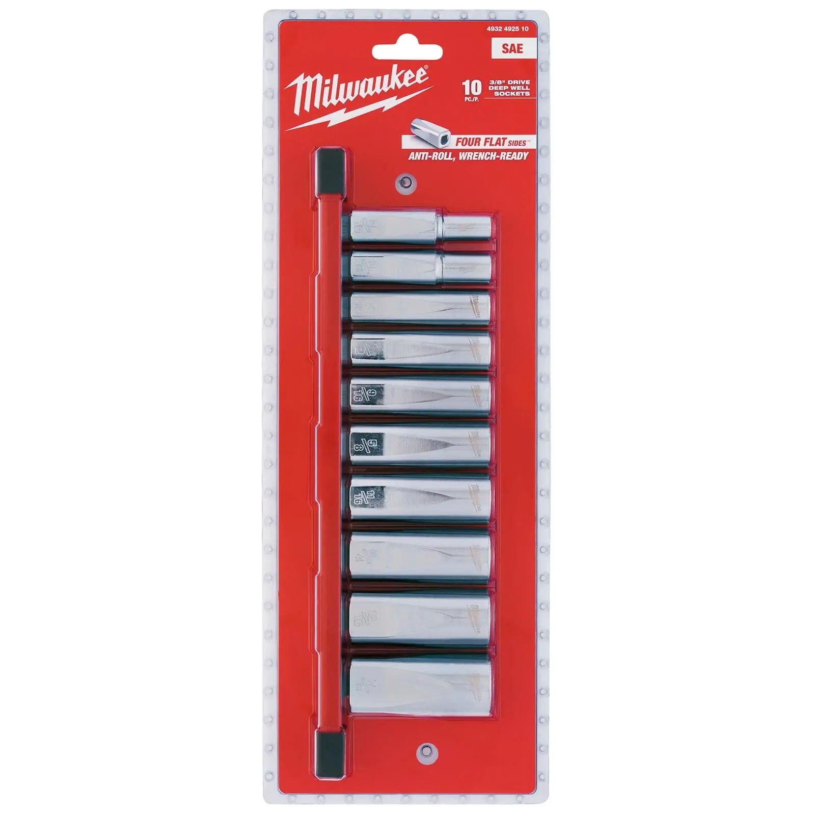 Milwaukee Chrome Socket Set Deep on Socket Rail 3/8" Drive SAE Imperial 5/16"-7/8 White Rose Tools