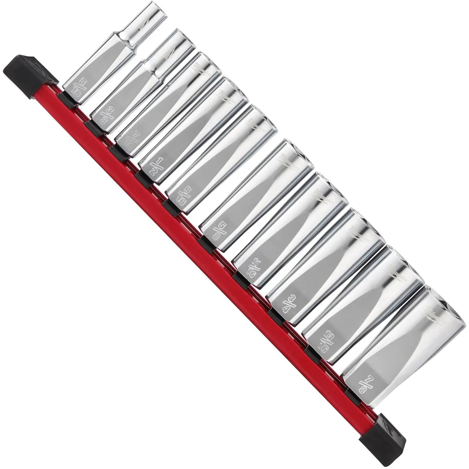 Milwaukee Chrome Socket Set Deep on Socket Rail 3/8" Drive SAE Imperial 5/16"-7/8 White Rose Tools