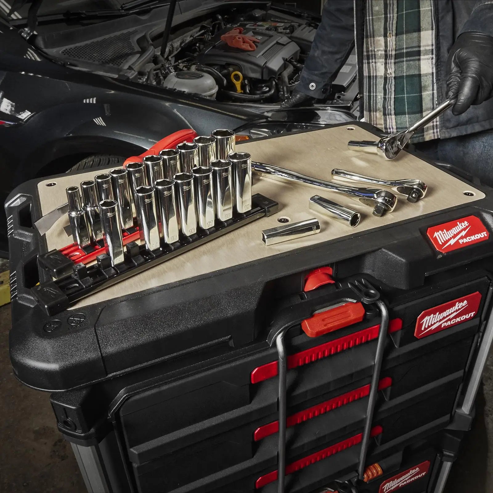 Milwaukee Chrome Socket Set Deep on Socket Rail 3/8" Drive SAE Imperial 5/16"-7/8 White Rose Tools