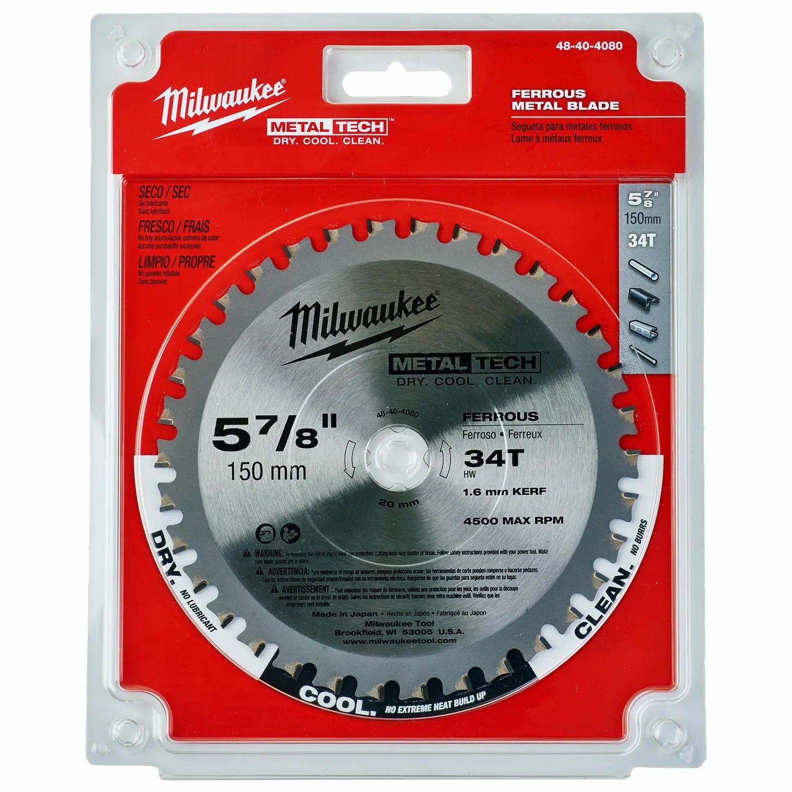 Milwaukee Circular Saw Blade for Metal 150mm x 20mm Bore 34 Tooth  White Rose Tools