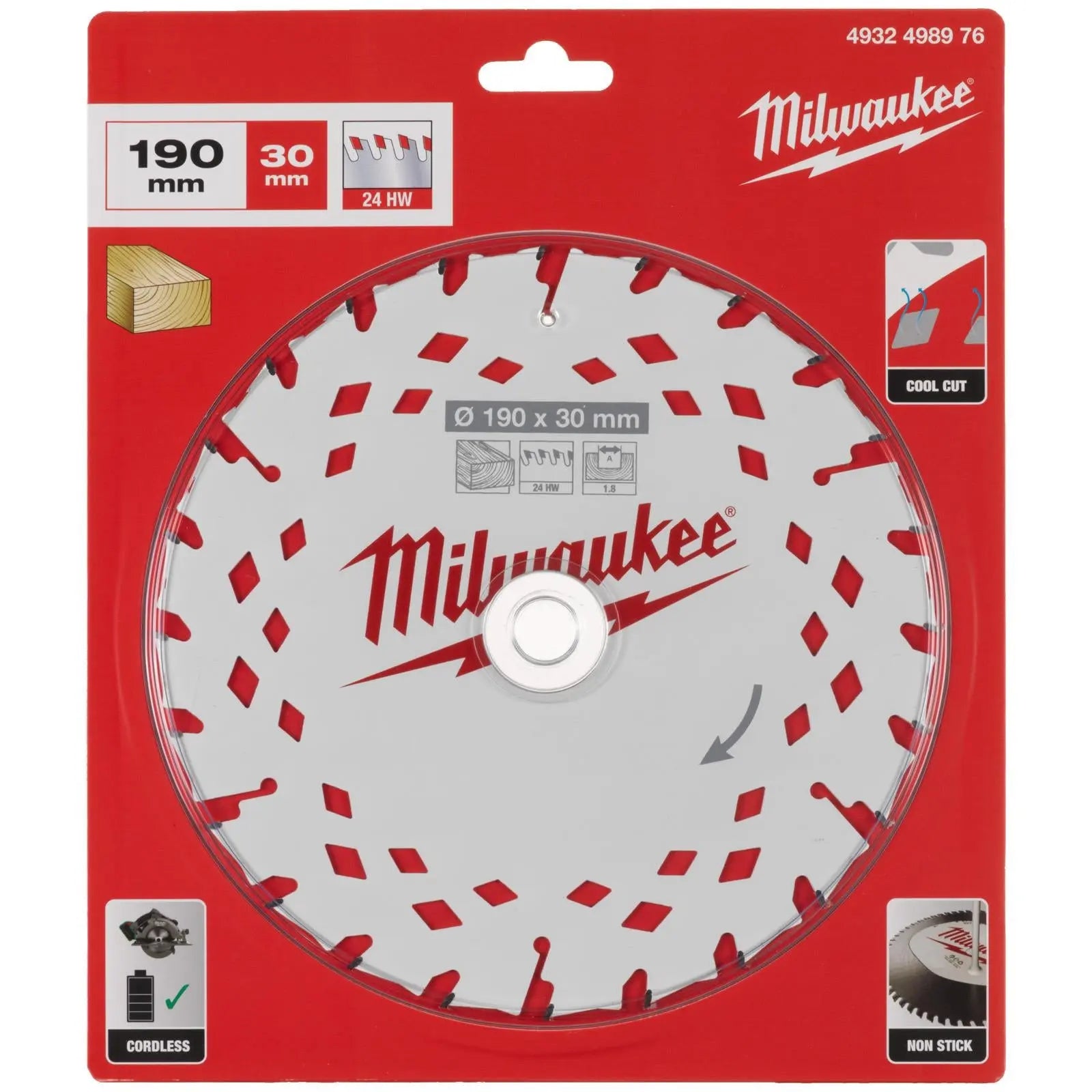 Milwaukee Circular Saw Blade for Wood 190mm x 30mm x 1.8mm x 24 ATB White Rose Tools