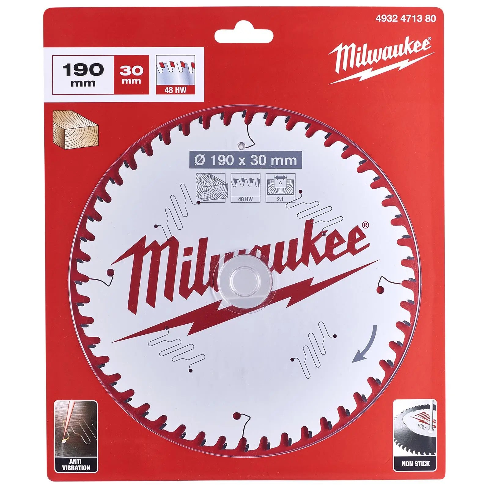 Milwaukee Circular Saw Blade for Wood Clean Cut 190mm x 30mm Bore x 2.1mm Width 48T ATB