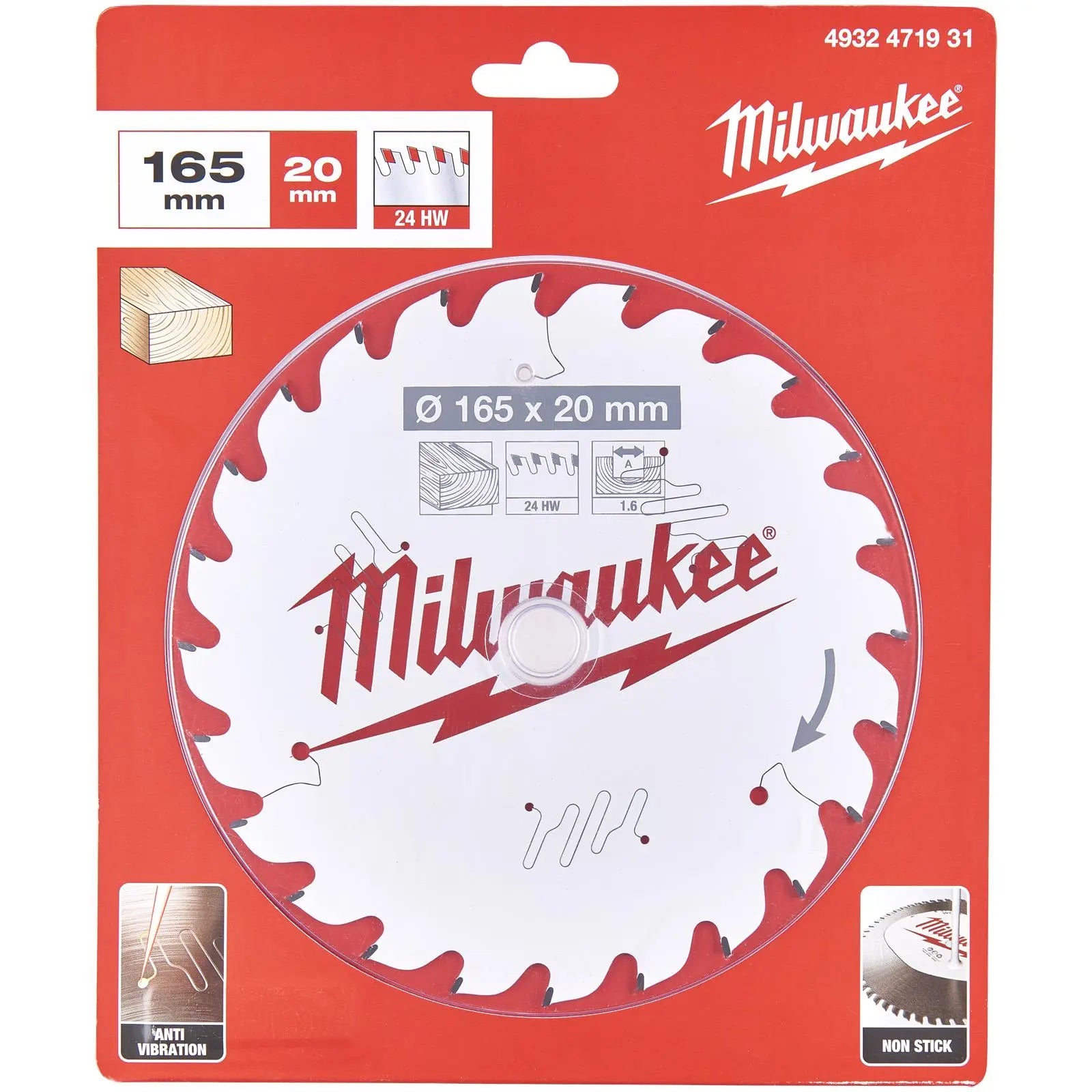 Milwaukee Circular Saw Blade for Wood Hand Held Circ Saws 165mm x 20mm 24T 1.6mm Kerf White Rose Tools