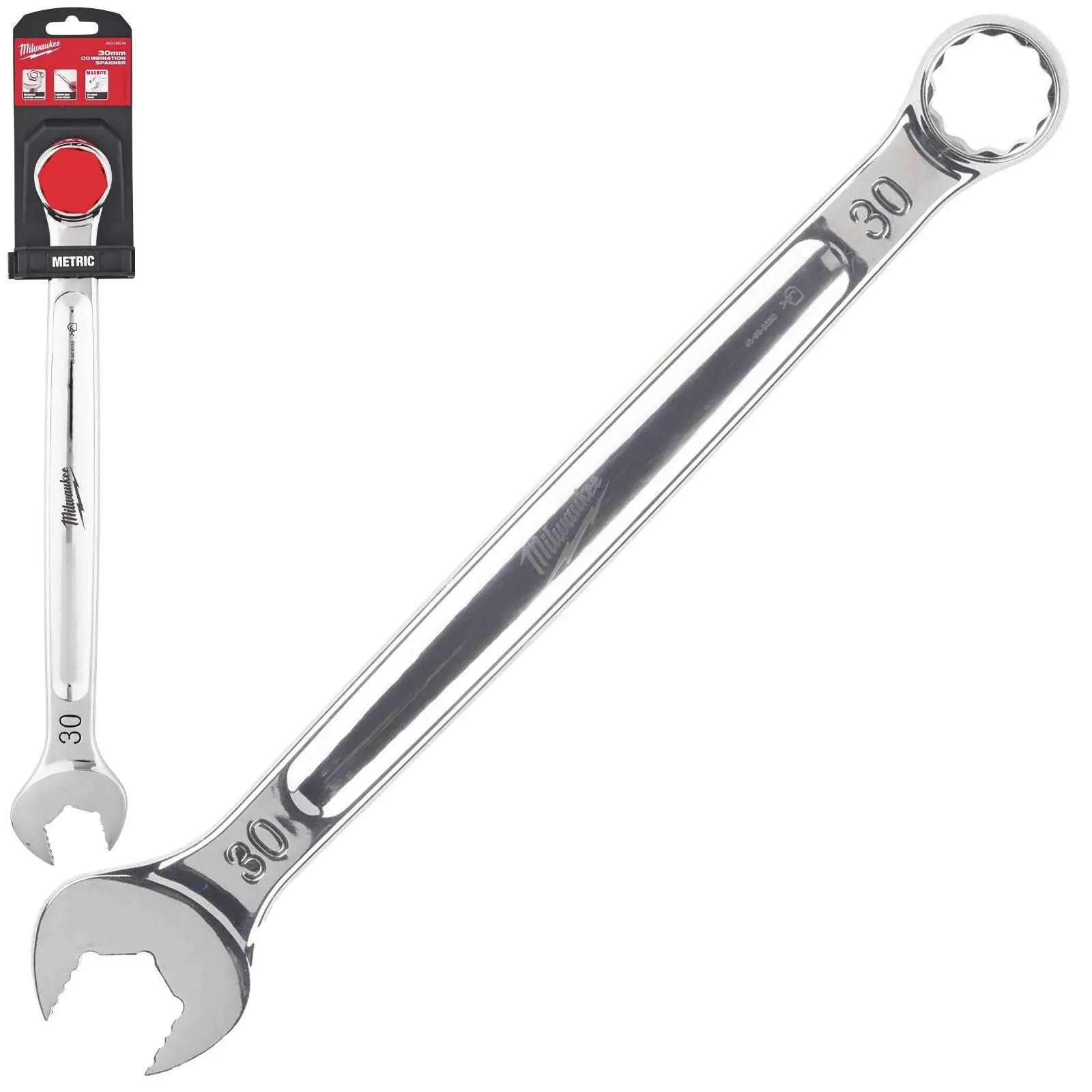 Milwaukee Combination Spanner MAX BITE Open End Ring Spanners - Choose Size White Rose Tools