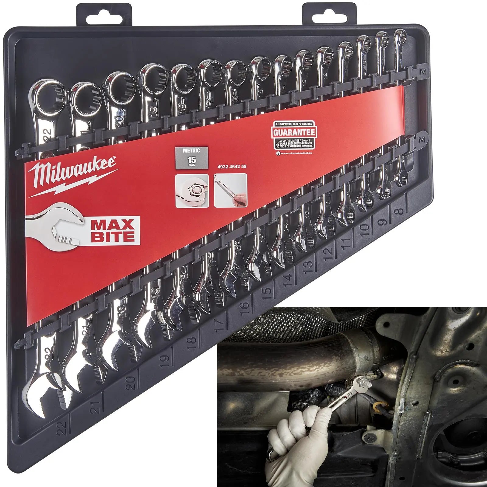 Milwaukee Combination Spanner Set MAX BITE 15 Pieces 8 - 22mm  White Rose Tools