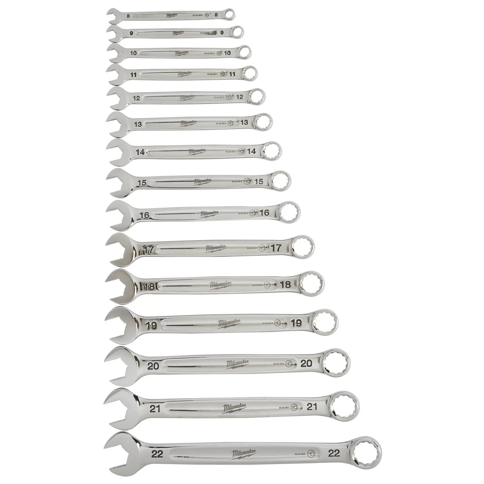Milwaukee Combination Spanner Set MAX BITE 15 Pieces 8 - 22mm White Rose Tools