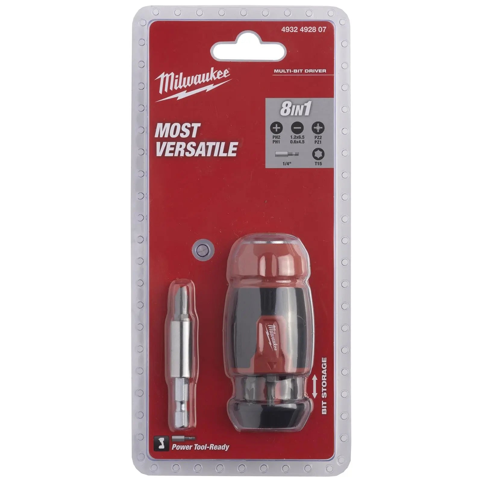 Milwaukee Compact Multi Bit Screwdriver Set 8 in 1 Stubby Pozi Phillips Torx Slotted White Rose Tools