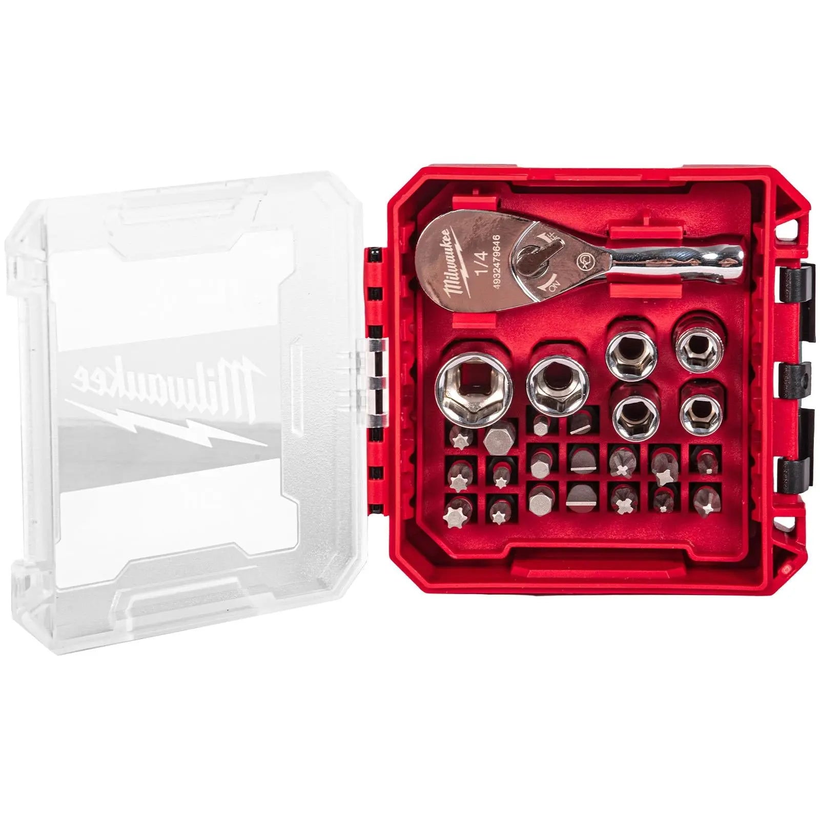 Milwaukee Compact Ratchet Set 1/4" Drive in Packout Compatible Box 25 Piece White Rose Tools