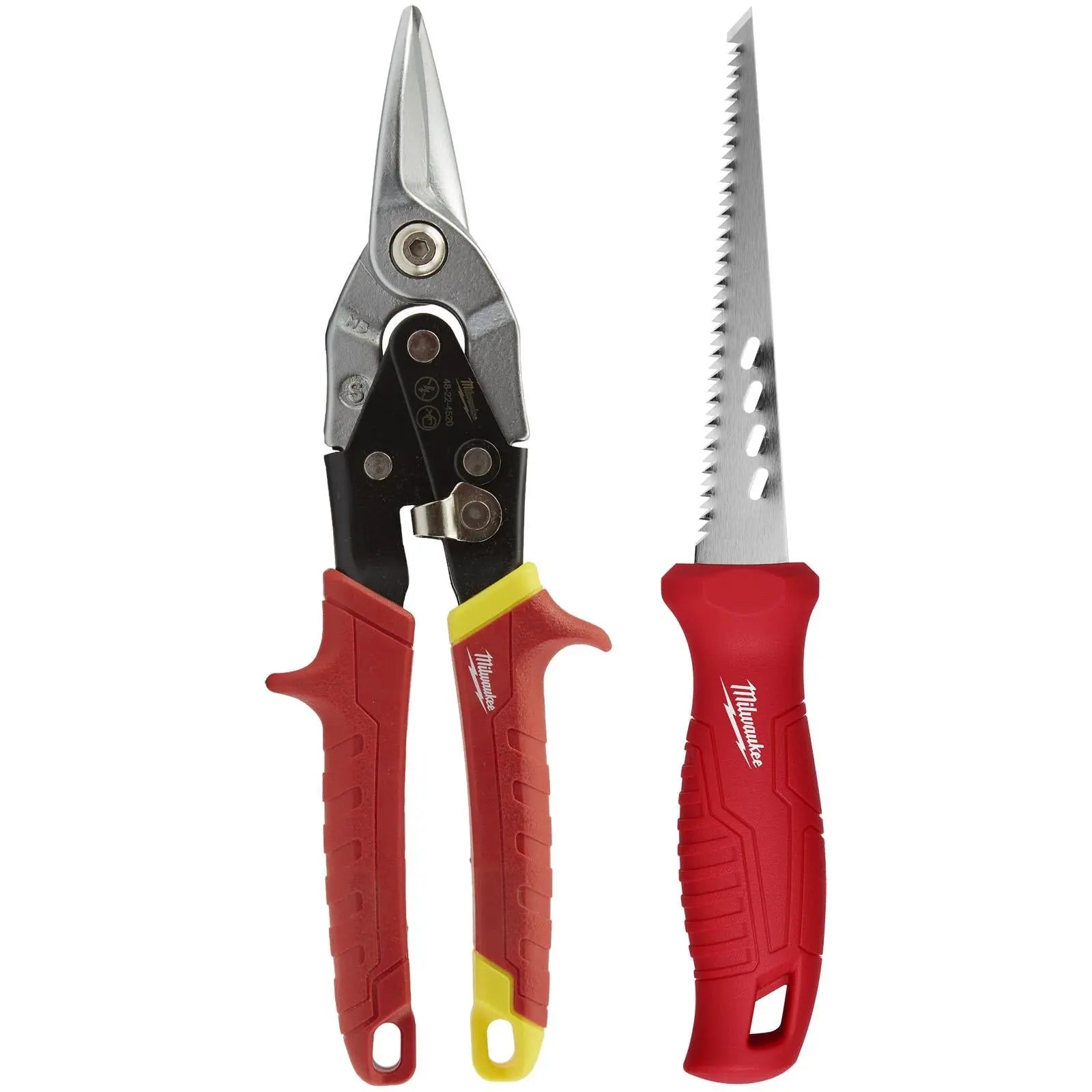 Milwaukee Drywall Kit Jab Saw and Straight Cut Aviation Snips White Rose Tools