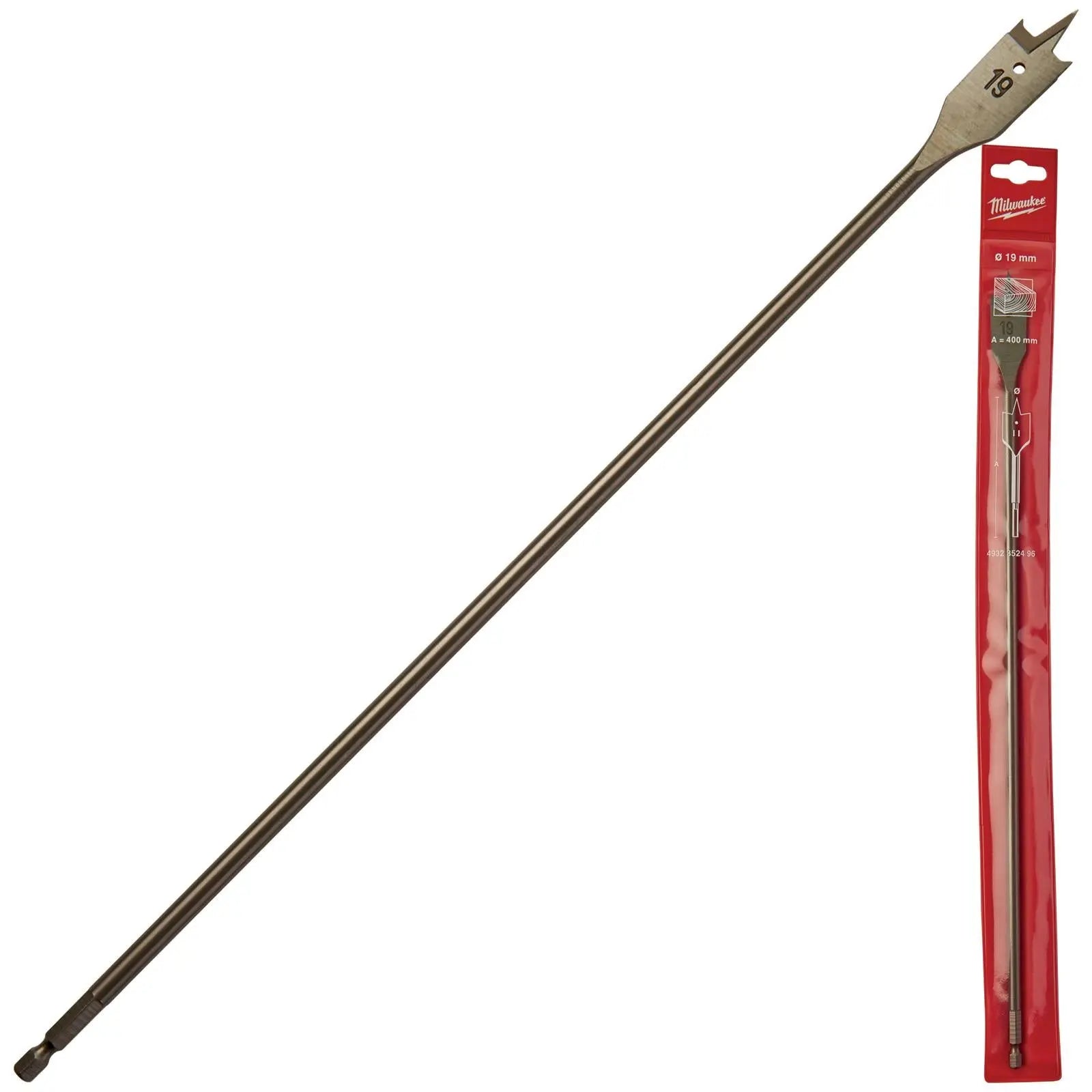 Milwaukee Flat Wood Boring Drill Bits 400mm Length 1/4" Hex Shank