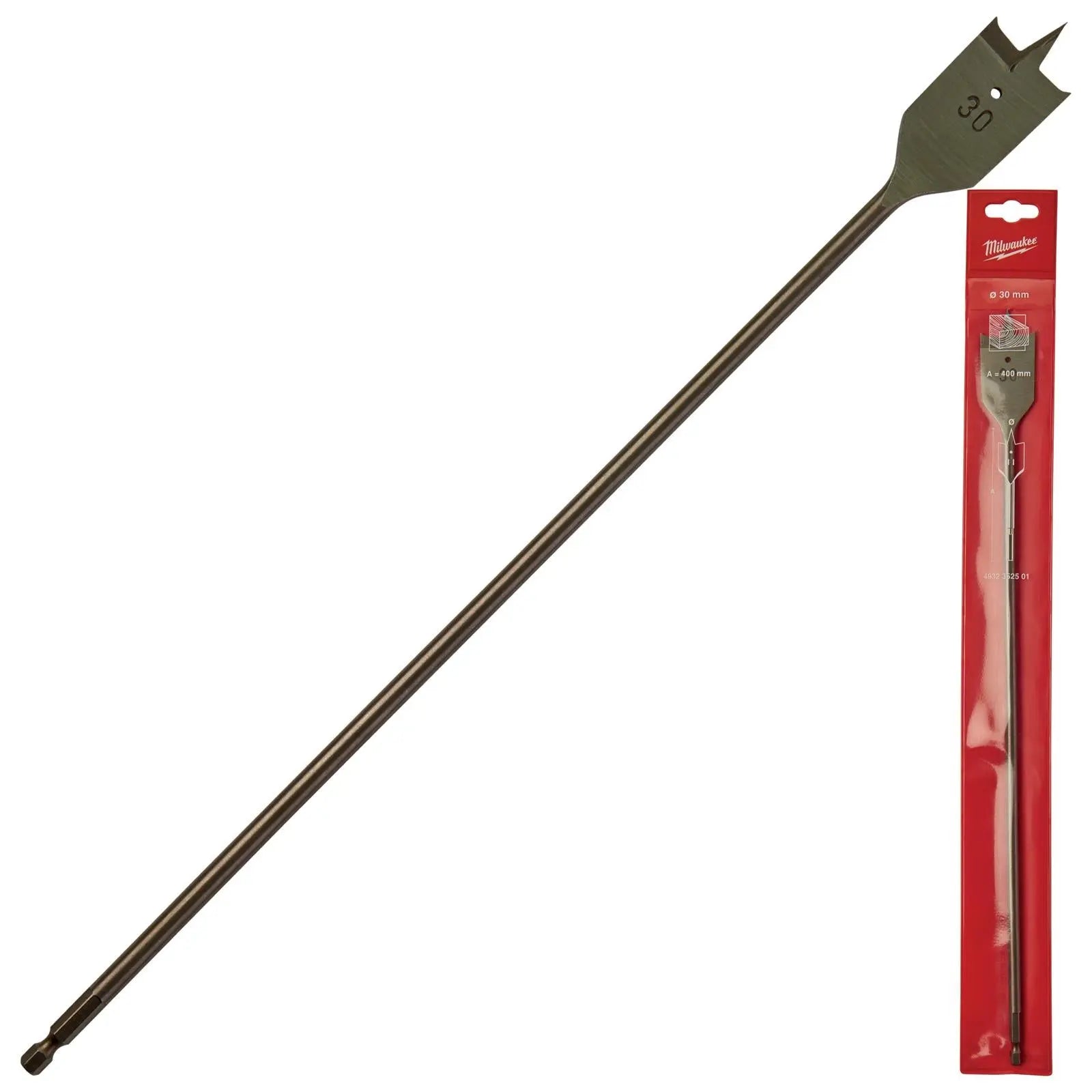 Milwaukee Flat Wood Boring Drill Bits 400mm Length 1/4" Hex Shank