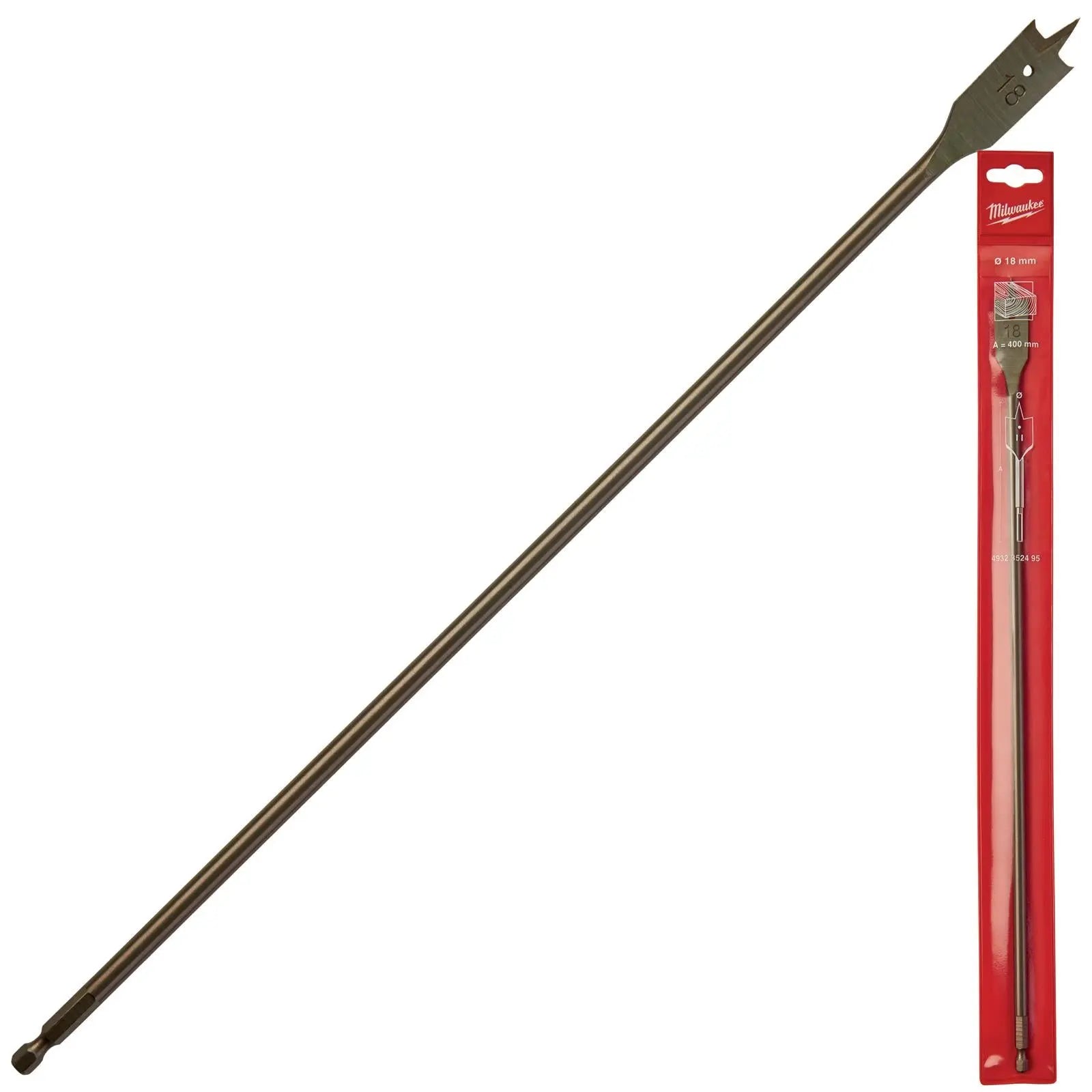 Milwaukee Flat Wood Boring Drill Bits 400mm Length 1/4" Hex Shank