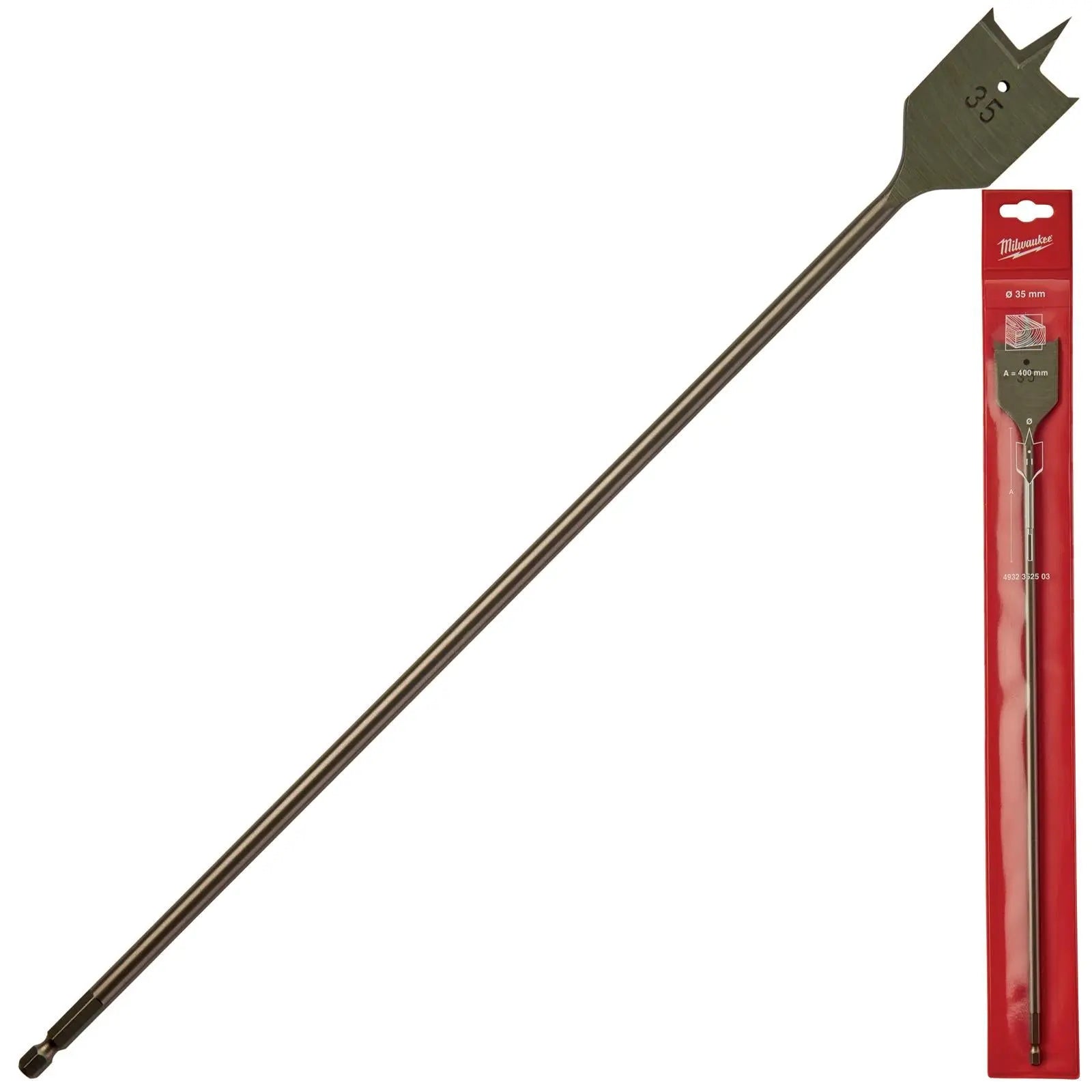 Milwaukee Flat Wood Boring Drill Bits 400mm Length 1/4" Hex Shank