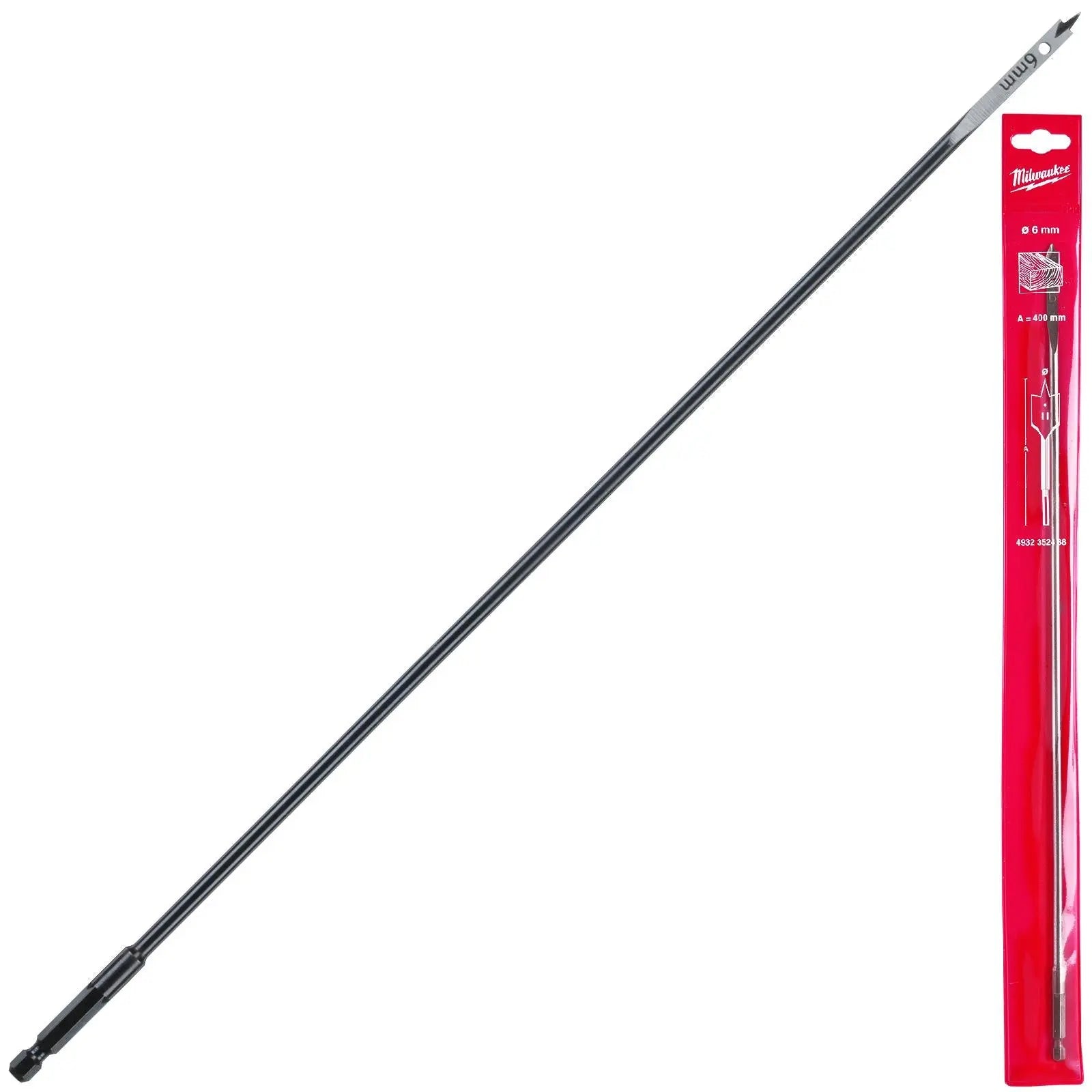 Milwaukee Flat Wood Boring Drill Bits 400mm Length 1/4" Hex Shank