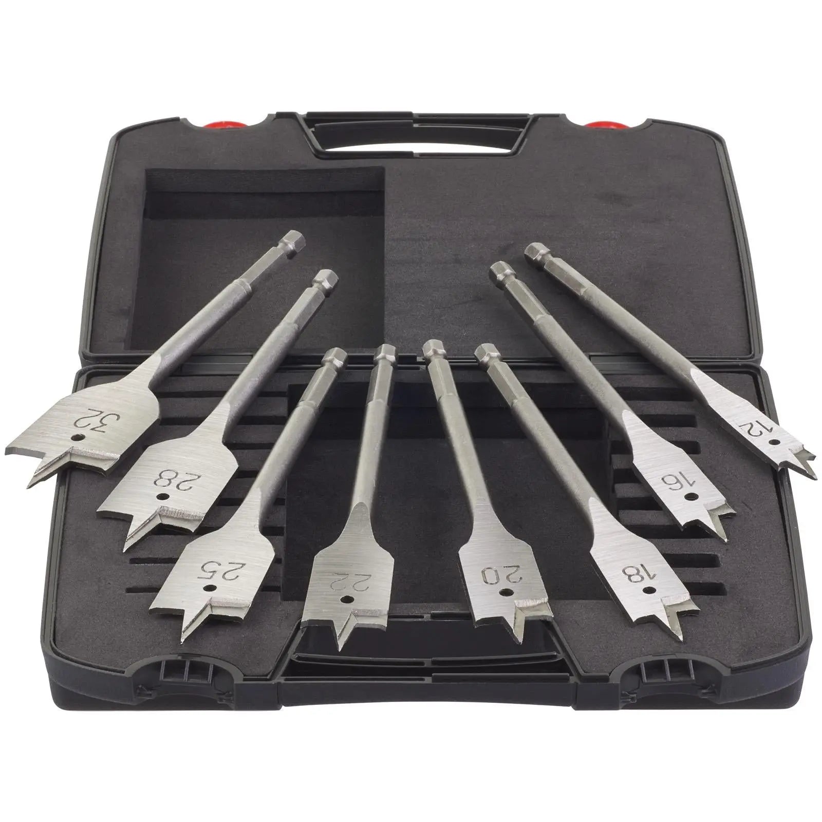 Milwaukee Flat Wood Drill Bit Set in Case 1/4" Hex Shank 12-32mm 8 Pieces White Rose Tools